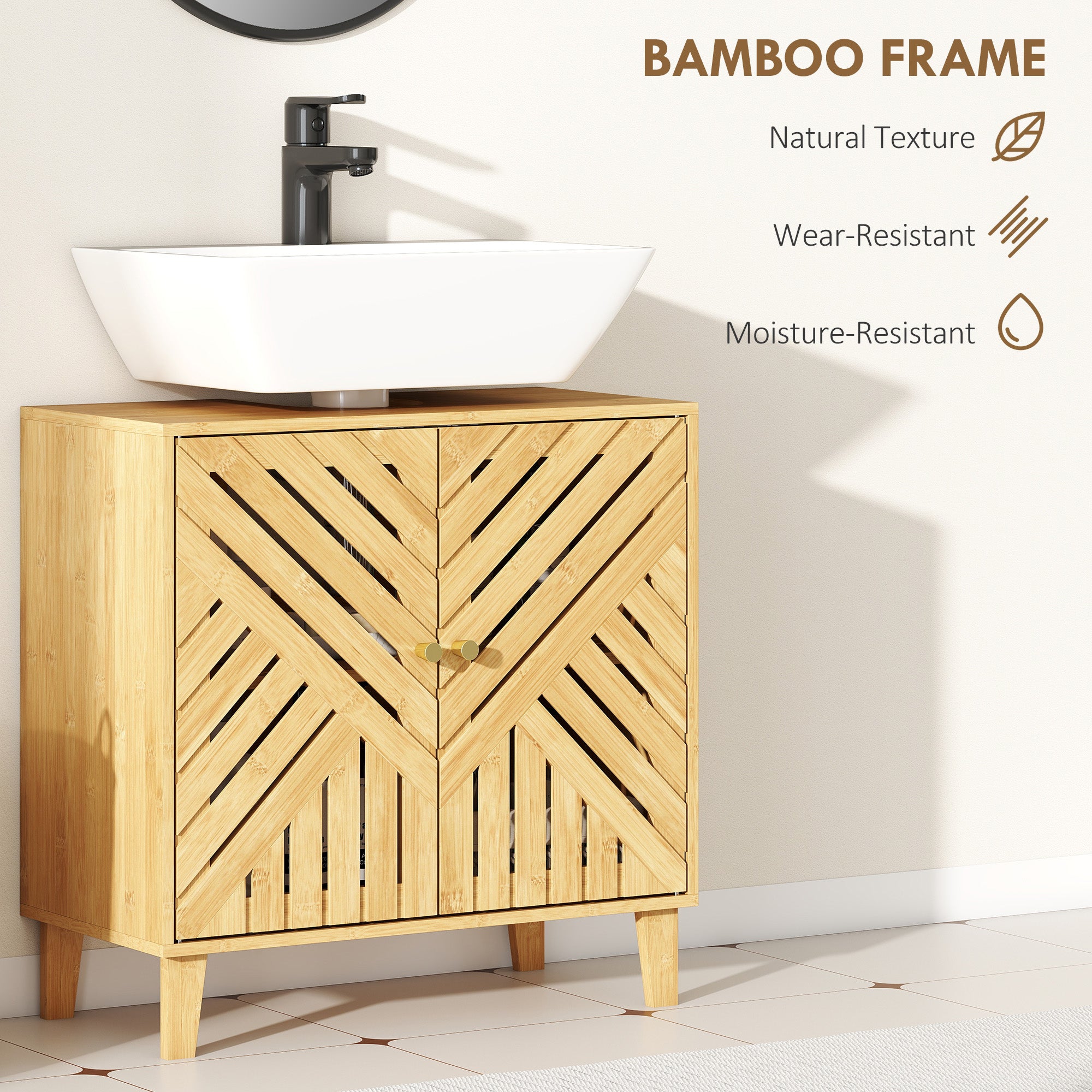 HOMCOM Bamboo Bathroom Under Sink Cabinet with Adjustable Shelf for Basin without Pedestal - Natural