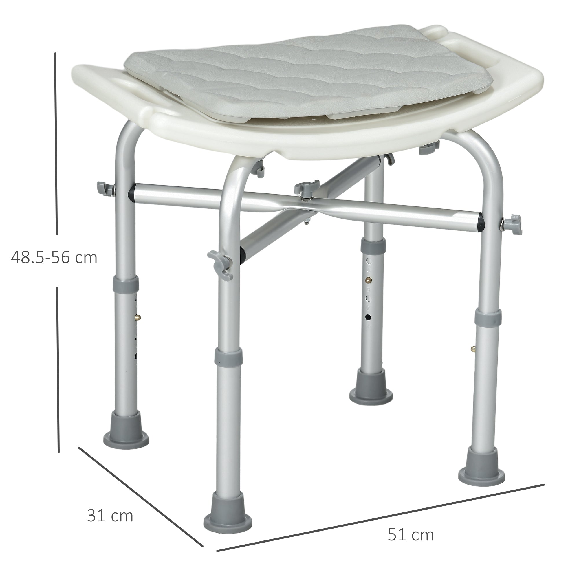 HOMCOM Aluminium Shower Stool for Elderly, Height Adjustable Shower Seat with Removable Padded Cushion, Shower Head Holder, Non-Slip Bath Stool for Seniors, Disabled, Pregnant, White - North Peak Garden Furniture