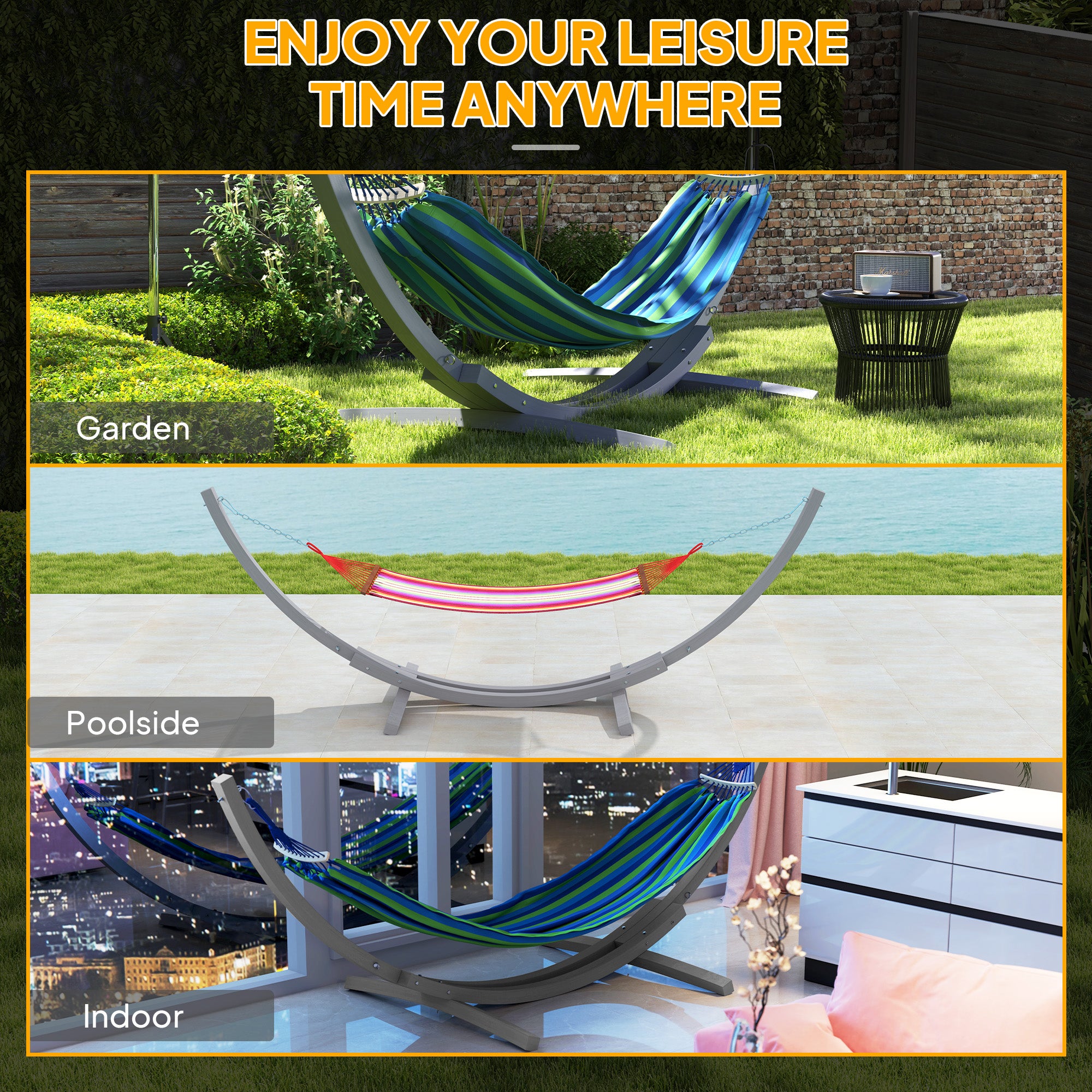 Outsunny 3.25m Wooden Hammock Stand Universal Fit Garden Picnic Camp Accessories, Grey - North Peak Garden Furniture