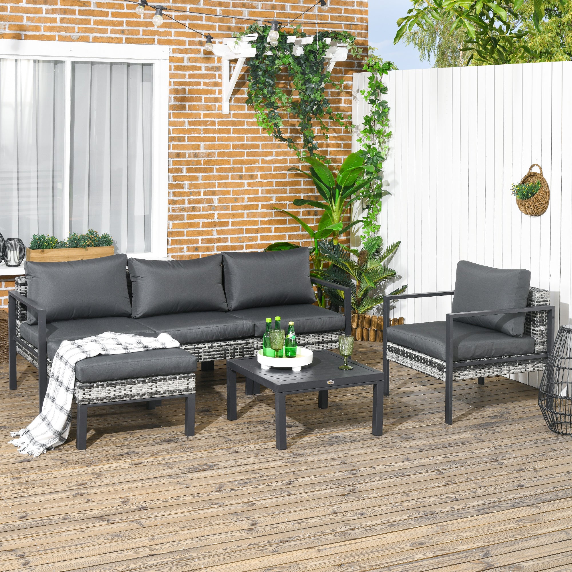 Outsunny Six-Piece Rattan Garden Sofa Set - Dark Grey - North Peak Garden Furniture