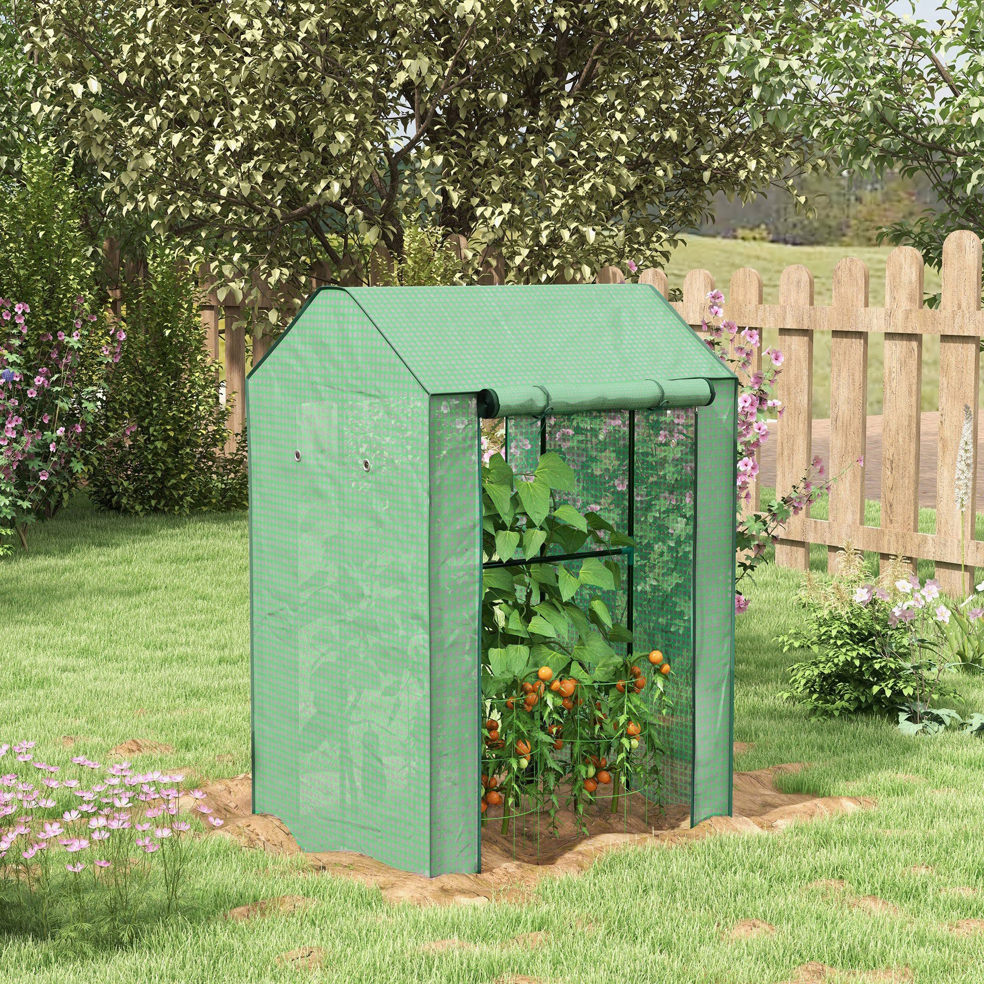 Outsunny 2-Room Green House, Mini Greenhouse with 2 Roll-up Doors, Vent Holes and Reinforced Cover, 100 x 80 x 150cm - North Peak Garden Furniture