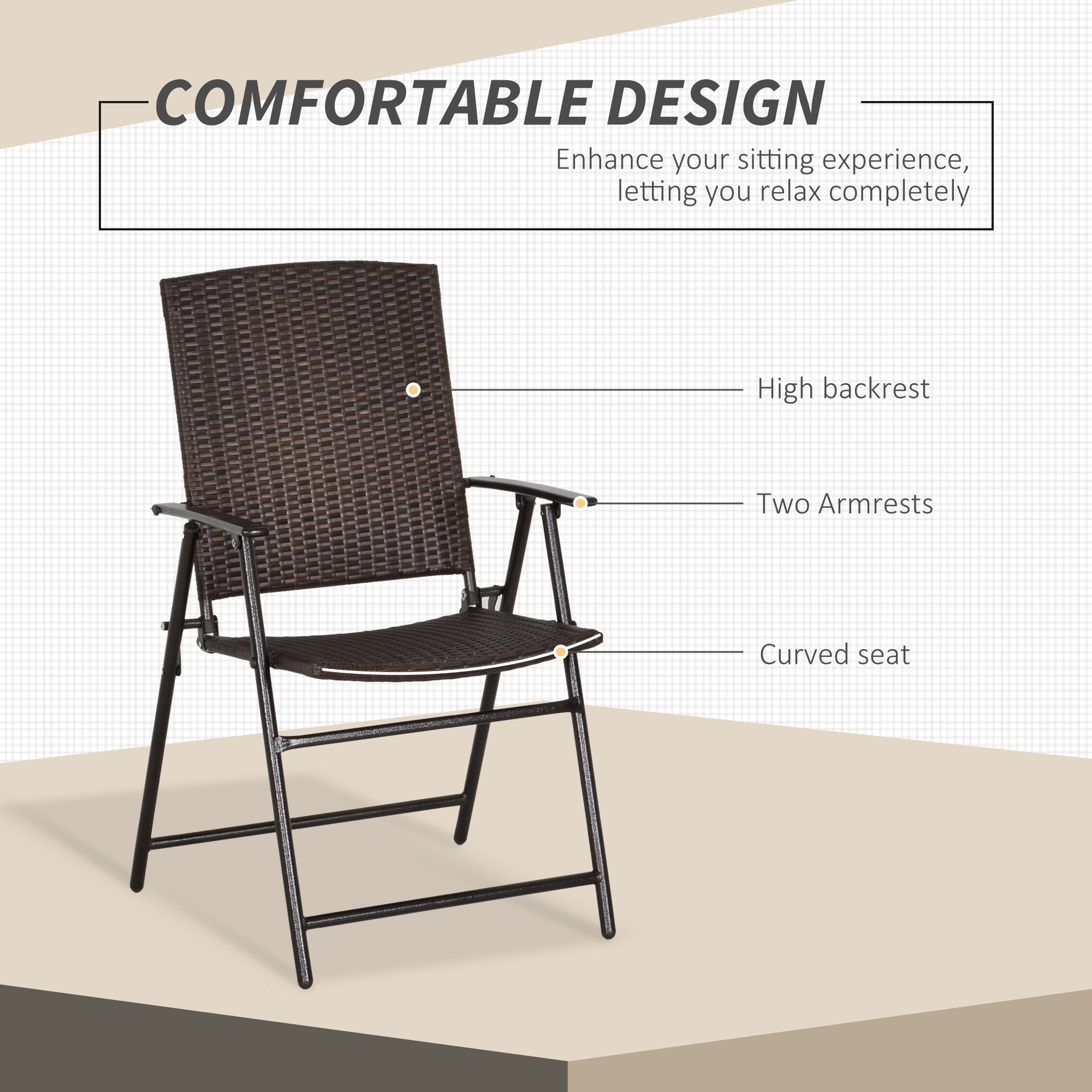 Outsunny Set of Four Folding Rattan Seat Chairs - Brown - North Peak Garden Furniture