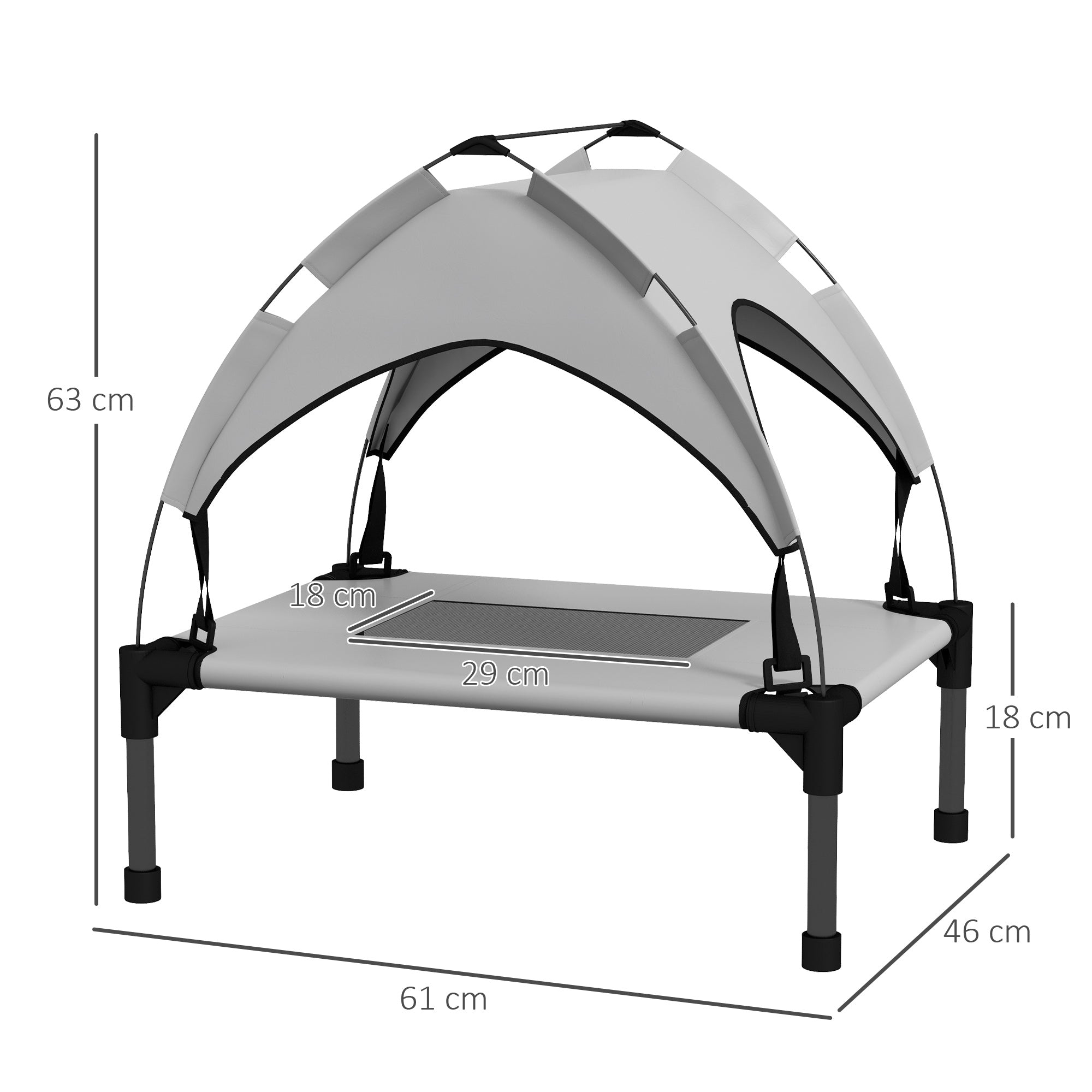 PawHut Cooling Raised Pet Bed w/ Washable Breathable Mesh, for Mini Small Dogs, 61 x 46 x 63cm - Light Grey - North Peak Garden Furniture