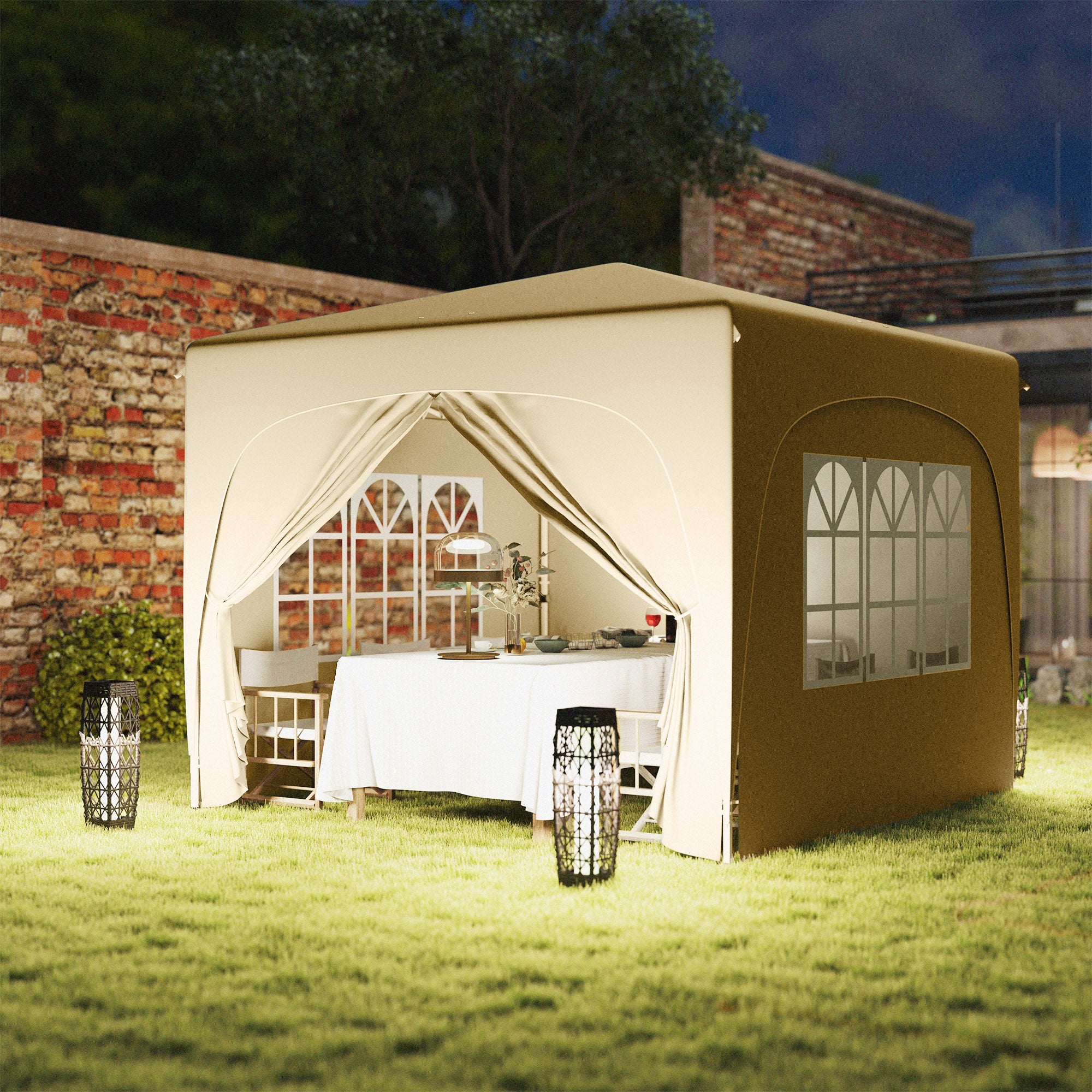 Outsunny 3 x 3m Pop-Up Gazebo Shelter, with Accessories - Sand - North Peak Garden Furniture