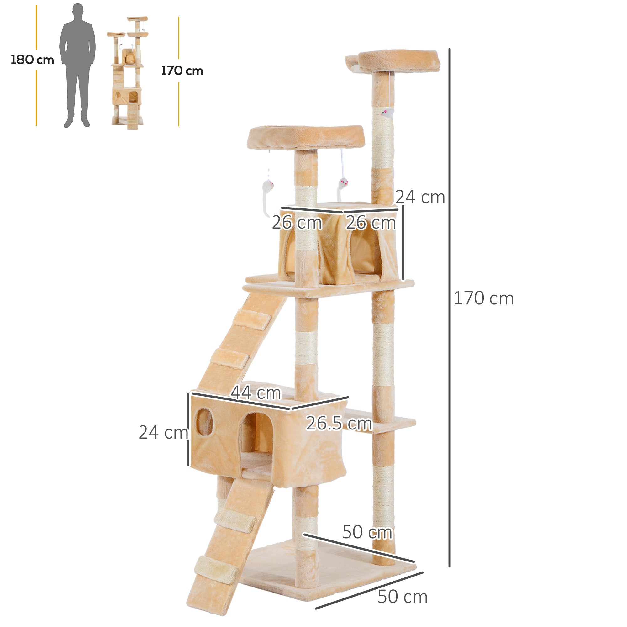 PawHut Deluxe Cat Tree, Kitten Scratching Post, Climbing Tower Activity Centre, Plush, Cream