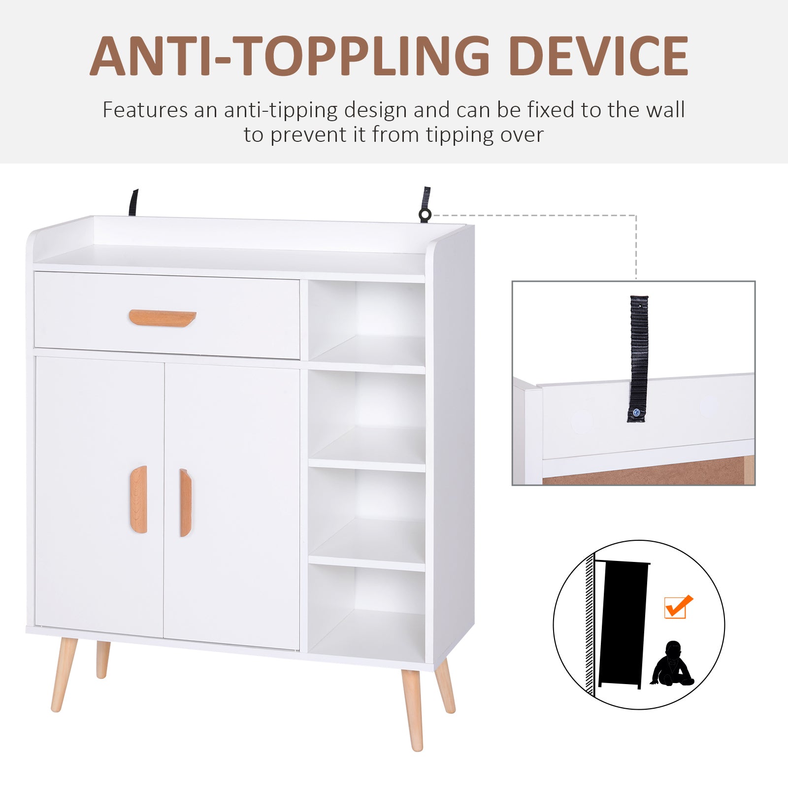 HOMCOM Sideboard, Side Cabinet, Floor Cupboard with Storage Drawer for Hallway, Kitchen, Bedroom, Living Room, White - North Peak Garden Furniture