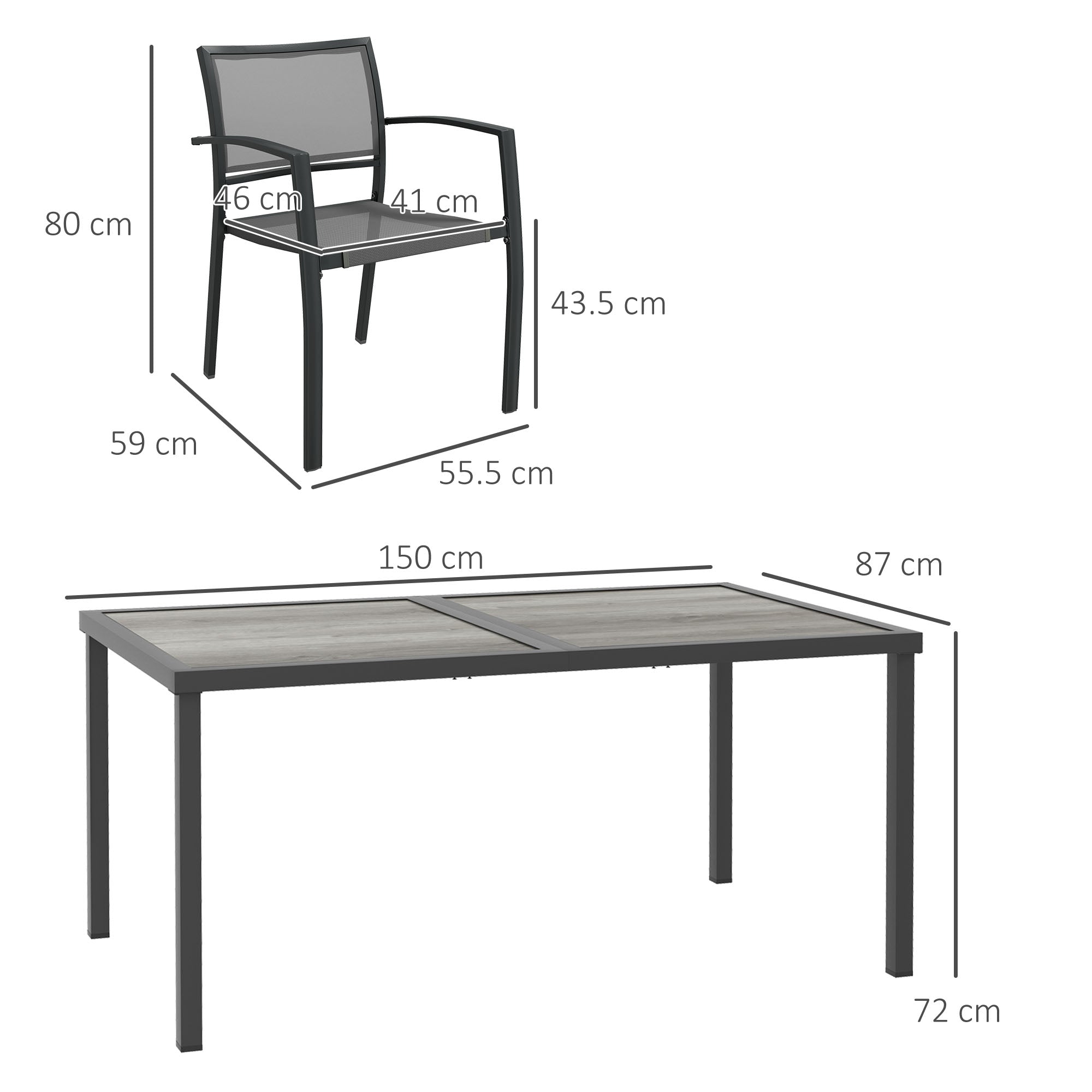 Outsunny Seven-Piece Casual Outdoor Dining Set, with Wood-Effect Table - Grey - North Peak Garden Furniture