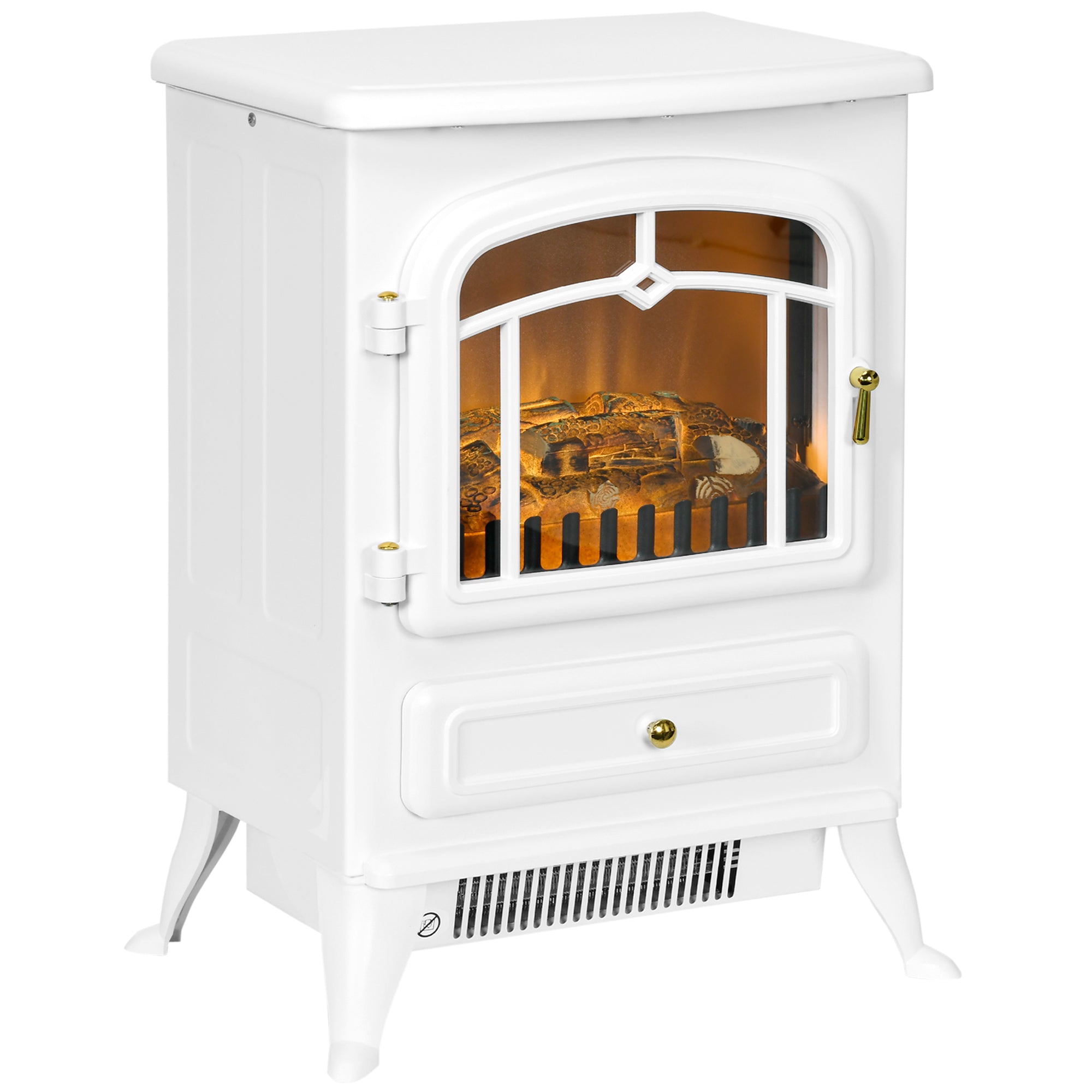 HOMCOM Modern Electric Fireplace, Freestanding Electric Stove Fire with Flame Effect, 1000/2000W, White