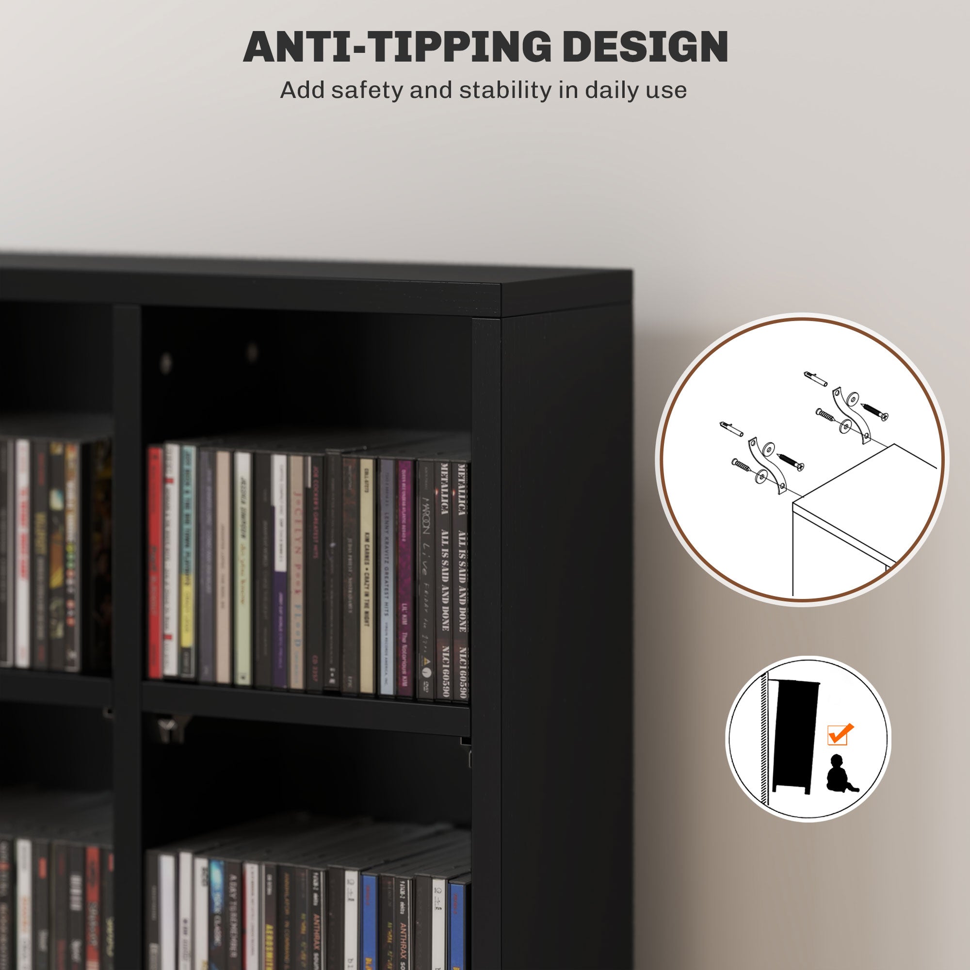 HOMCOM CD Storage Unit with Adjustable Shelves, 89 x 130.5 cm, Black - North Peak Garden Furniture