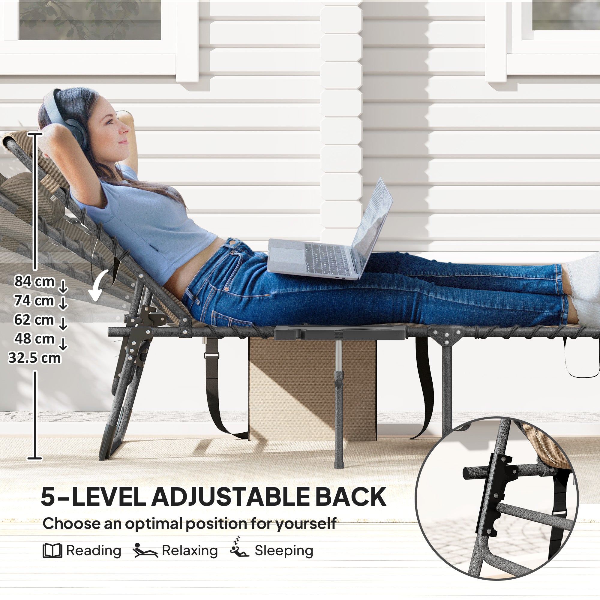 Outsunny Five-Position Reclining Sun Lounger - Beige - North Peak Garden Furniture