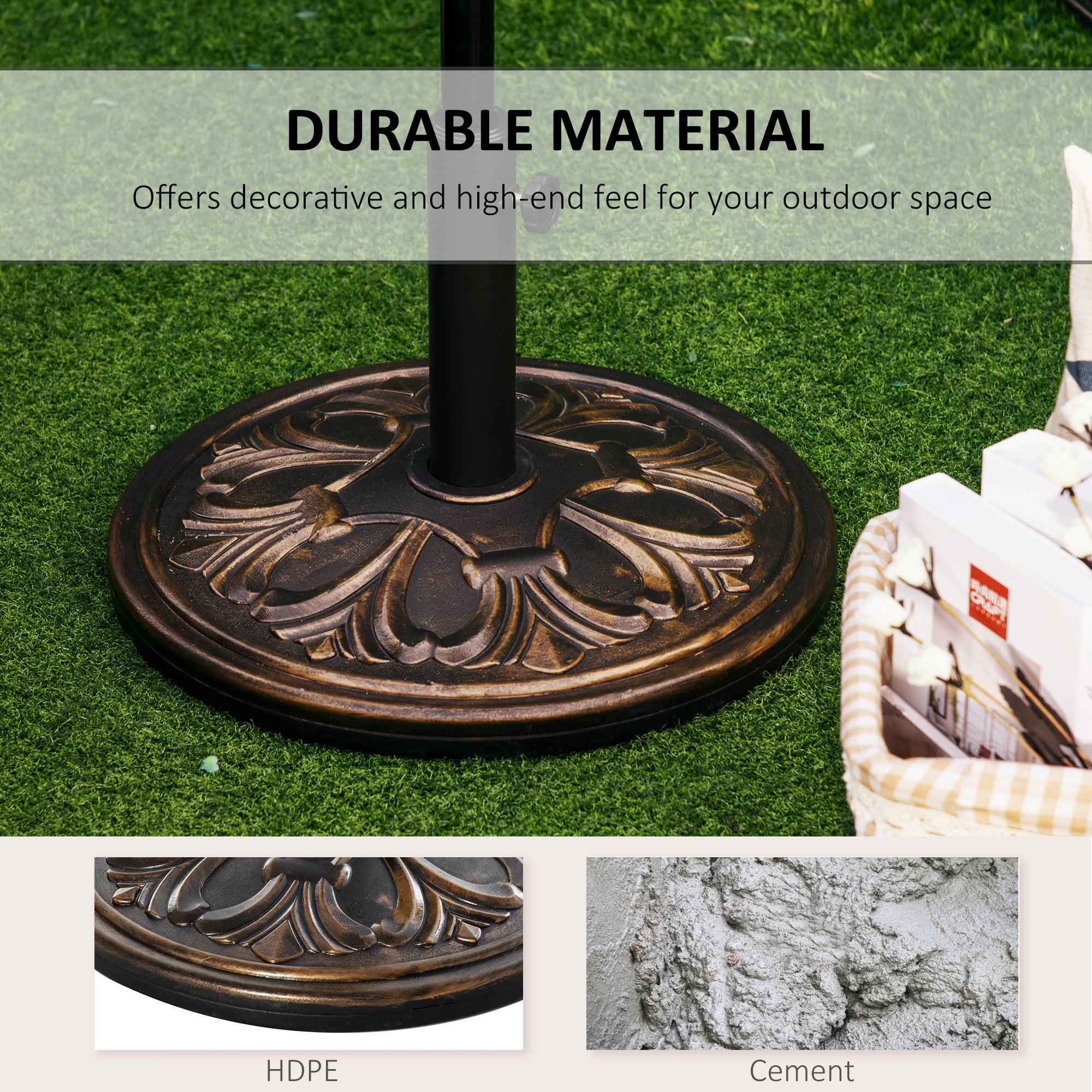 Outsunny 13kg Round Umbrella Base Outdoor Parasol Base Weight Stand Holder for Outdoor Garden Bronze Tone - North Peak Garden Furniture