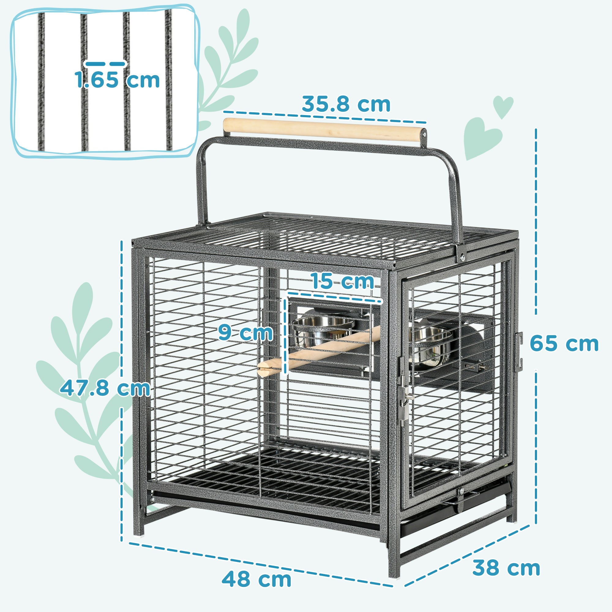 PawHut Parrot Cage, Travel Carry Pet Bird Cage, with Metal Handle - North Peak Garden Furniture