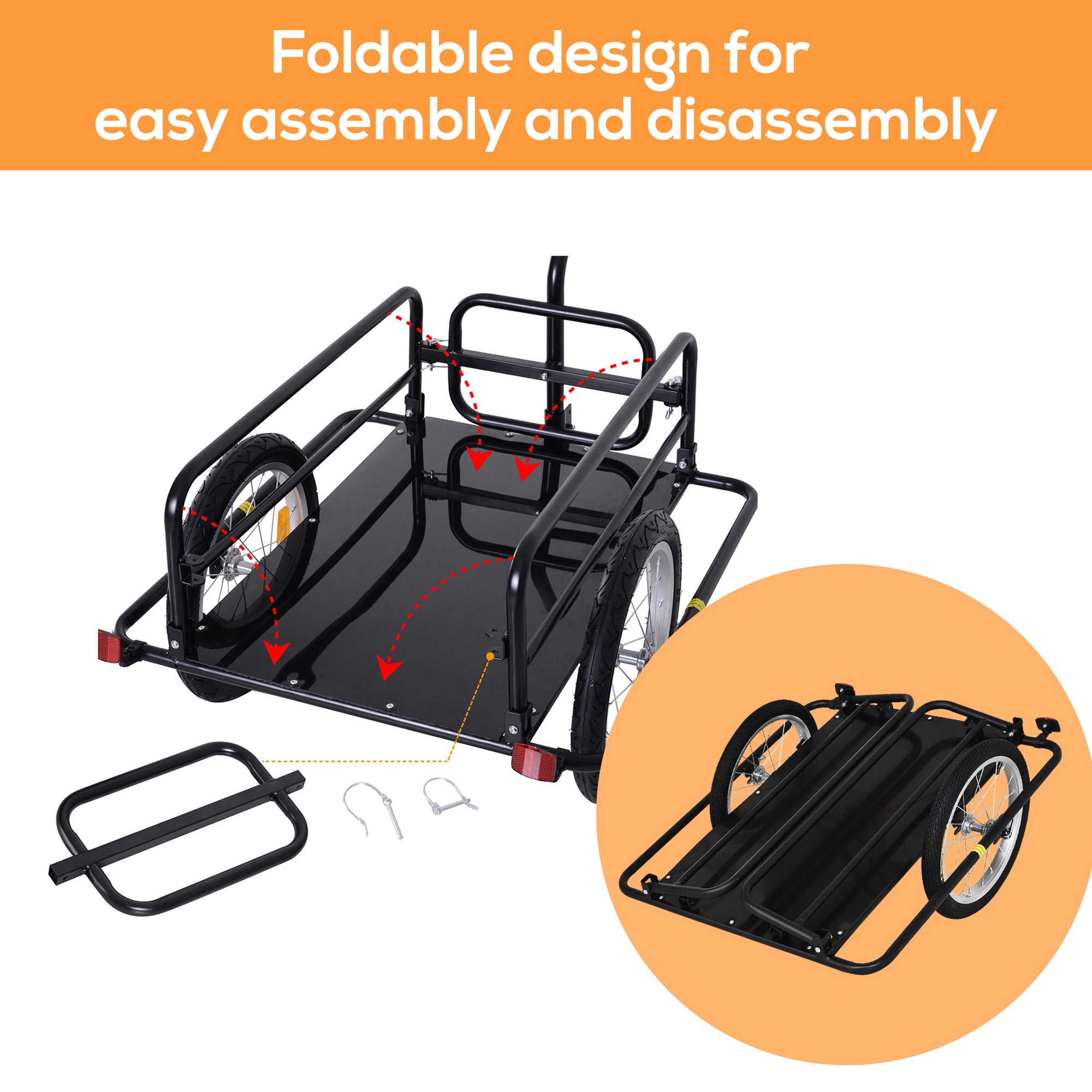 HOMCOM Bike Cargo Trailer Bicycle Cargo Storage Cart w/ Hitch Cycling Camping Luggage Storage Carrier Transport Steel Black - North Peak Garden Furniture