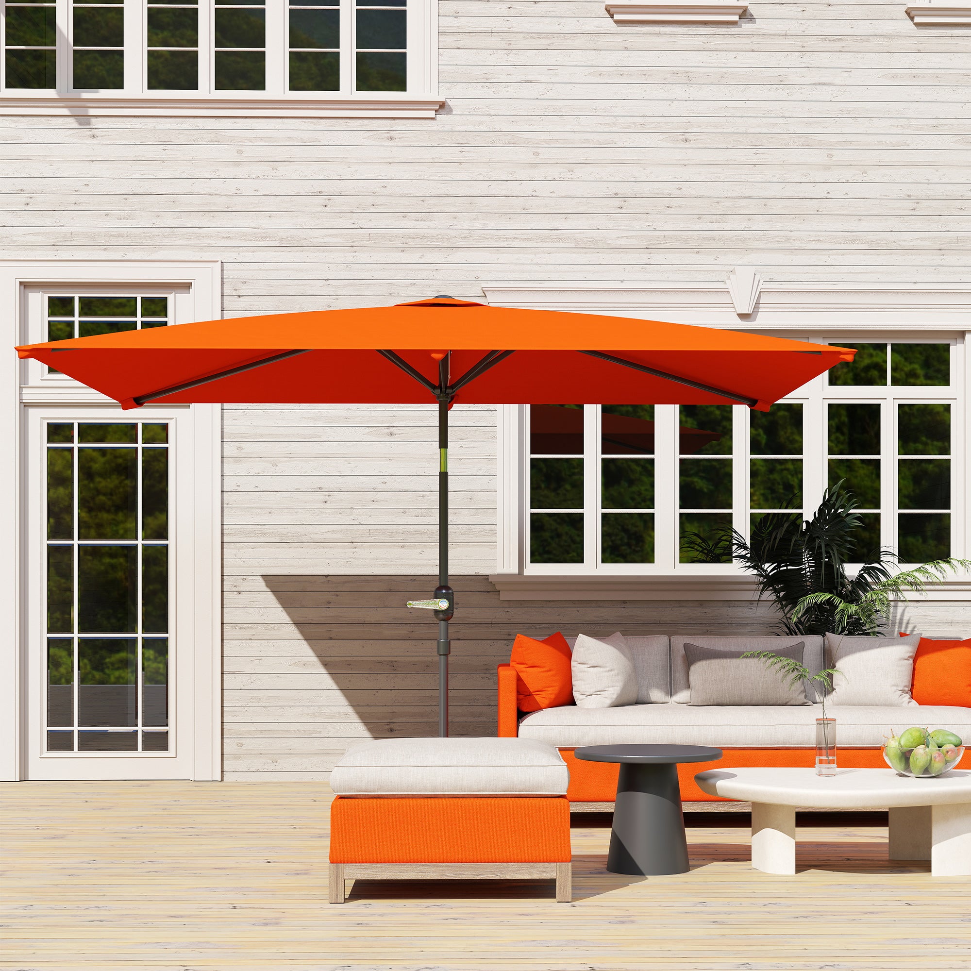 Outsunny 3x2m Patio Parasol Garden Umbrellas Canopy with Aluminium Tilt Crank Rectangular Sun Shade Steel, Orange - North Peak Garden Furniture