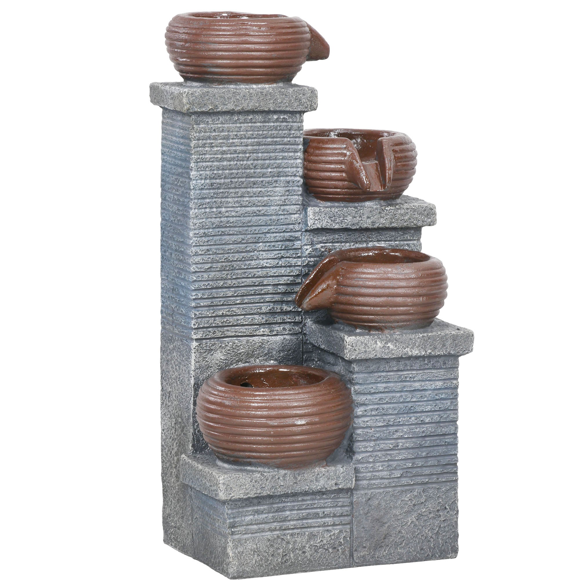 Outsunny Solar Powered Garden Water Feature with LED Lights and Pump, 4 Tier Cascading Water Fountain for Indoor/Outdoor, Bowls Waterfall Ornament, 58cm Height - North Peak Garden Furniture