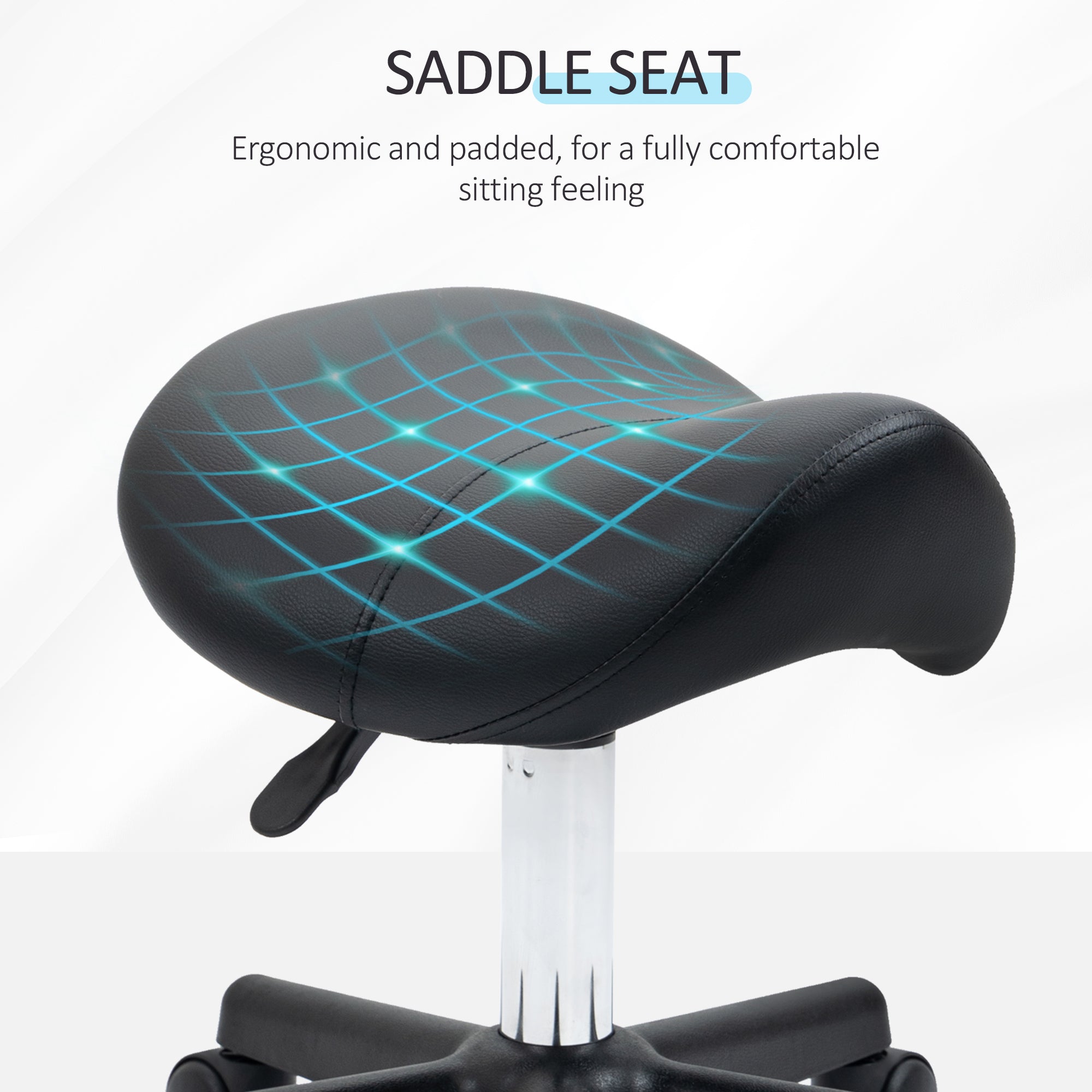HOMCOM Saddle Stool, PU Leather Adjustable Rolling Salon Chair with Steel Frame for Massage, Spa, Beauty and Tattoo, Black - North Peak Garden Furniture