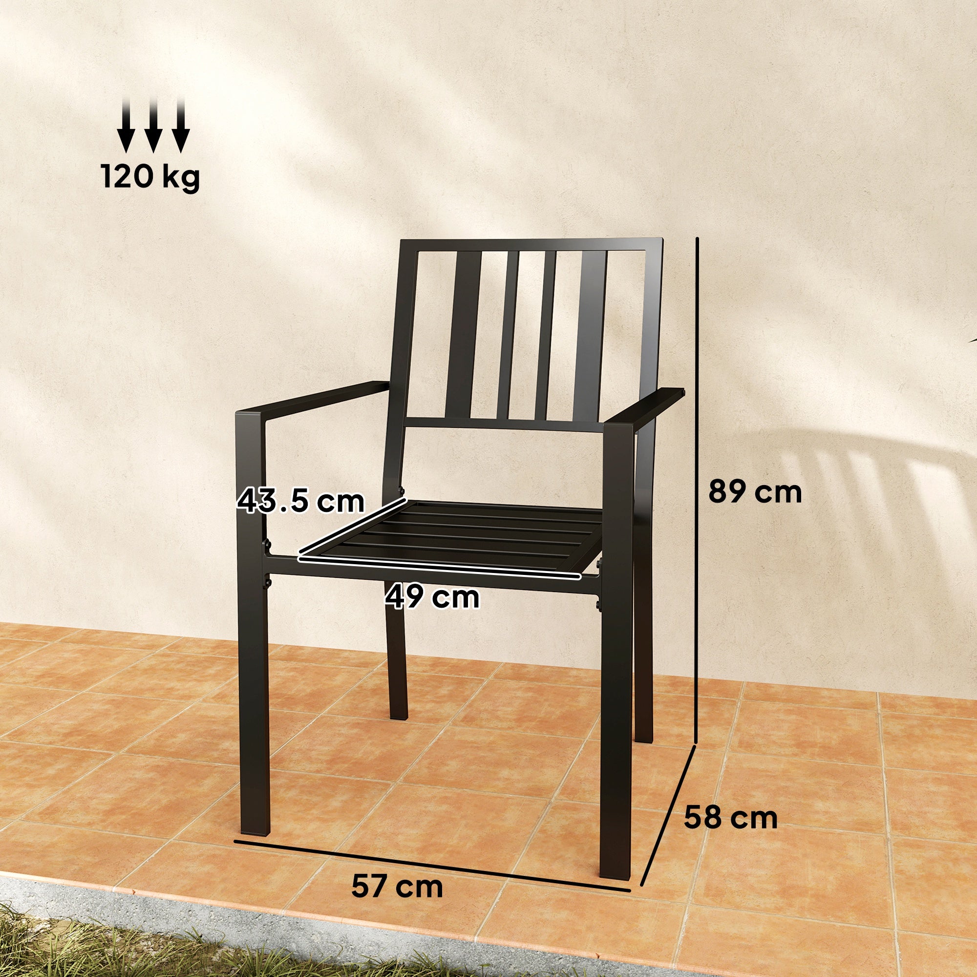 Outsunny Set of Two Minimal Metal Garden Chairs - Black - North Peak Garden Furniture