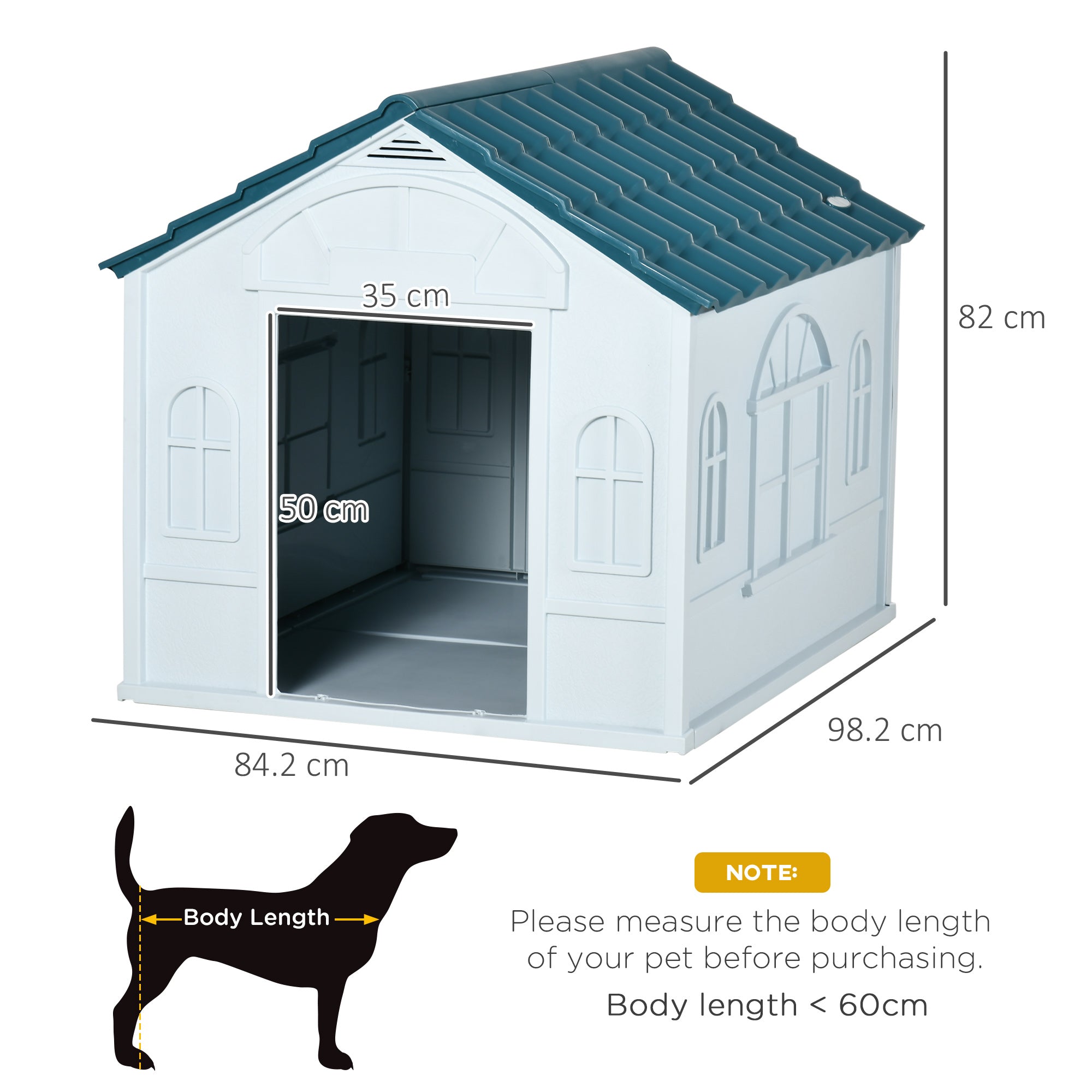 PawHut Plastic Weather-Resistant Dog House, for Indoors and Outdoors, Large Dogs - White and Blue - North Peak Garden Furniture