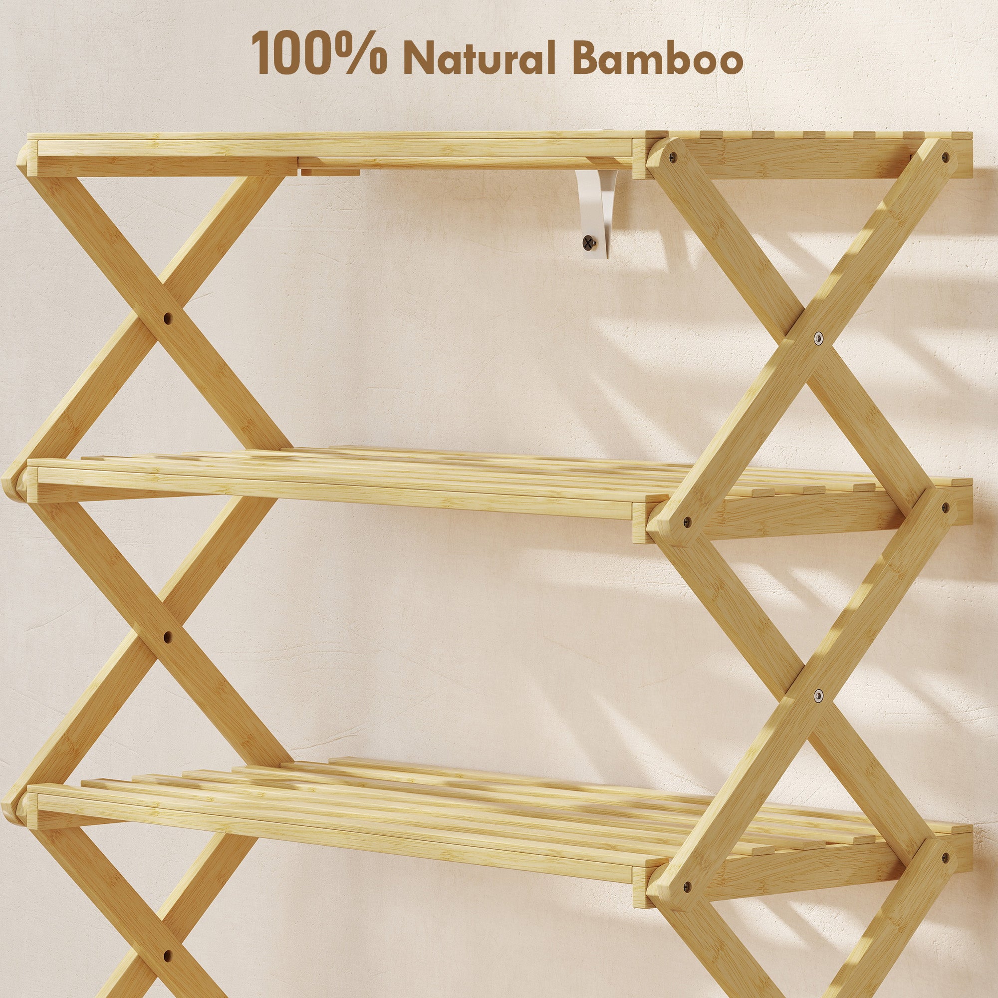 HOMCOM Five-Tier Folding Bamboo Shoe Rack - Natural Finish