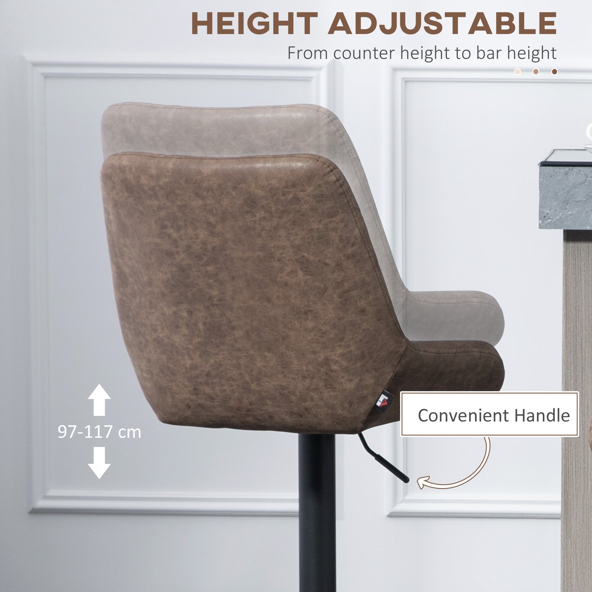 HOMCOM Set of Two Faux Leather Retro Bar Stools - Brown - North Peak Garden Furniture