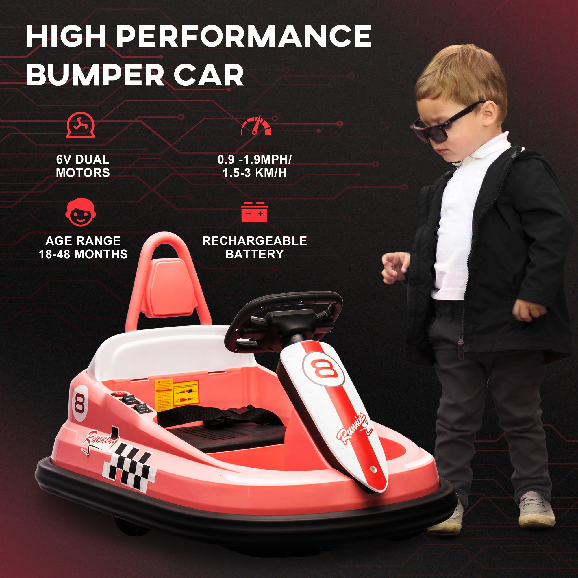 HOMCOM 6V Electric Kids Bumper Car, 6V Spin Waltz Car, with Music, Horn, Lights - Pink - North Peak Garden Furniture