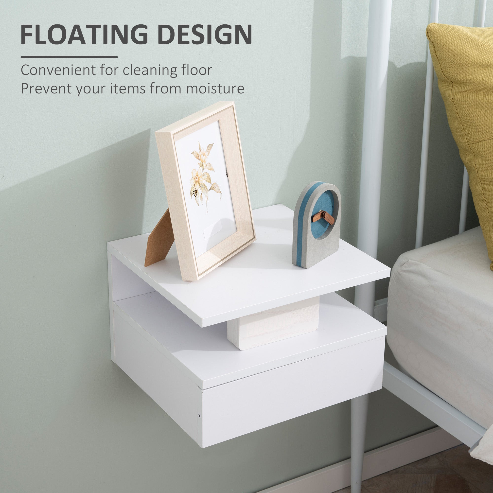 HOMCOM Set of Two Floating Bedside Tables - White - North Peak Garden Furniture
