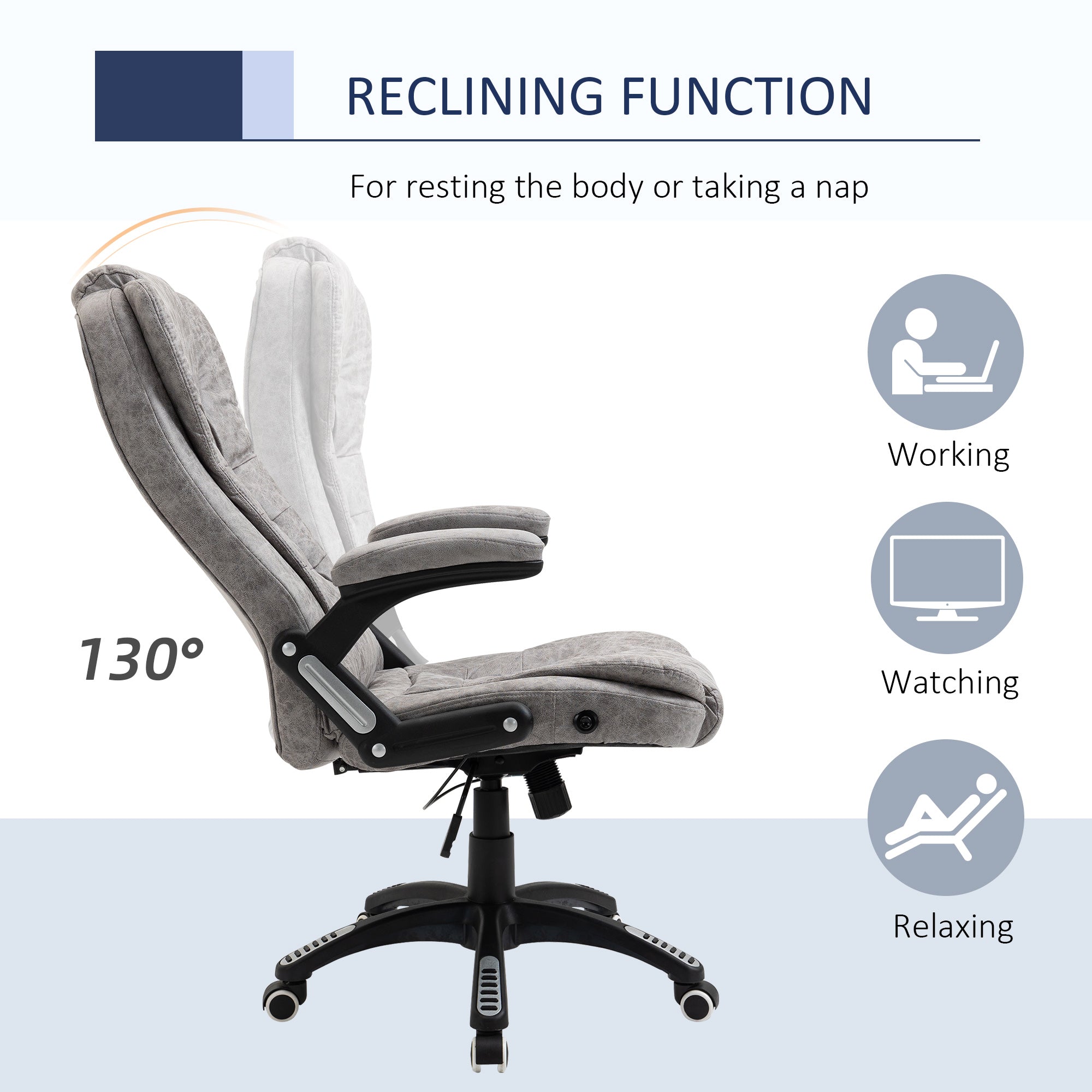 Vinsetto Ergonomic Office Chair Comfortable Desk Chair with Armrests Adjustable Height Reclining and Tilt Function Grey - North Peak Garden Furniture