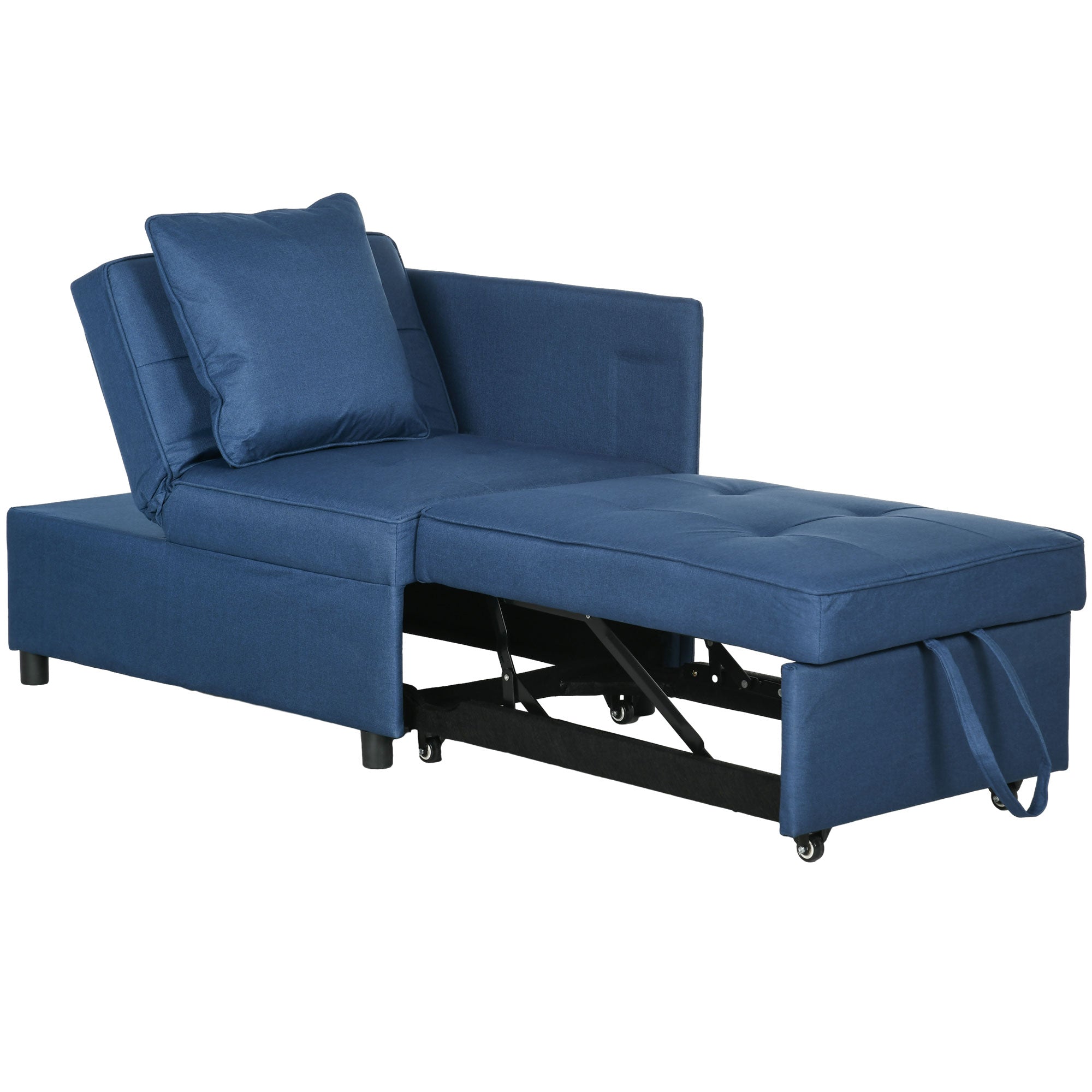 HOMCOM Convertible Single Sofa Bed with Thick Padded Seat, 3-in-1 Multi-Functional Sleeper Chair Bed with Magazine Pocket, for Living Room, Blue - North Peak Garden Furniture