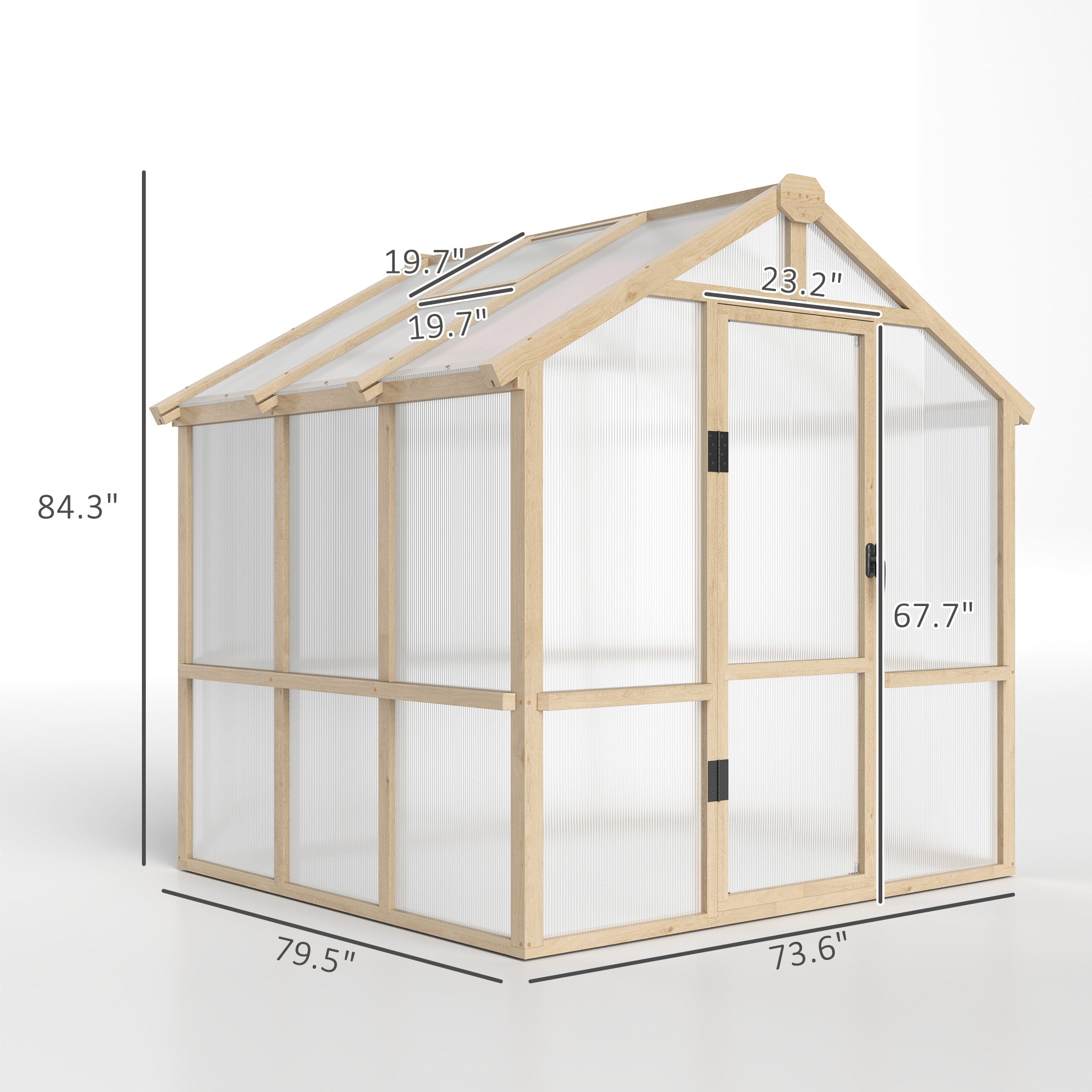 Outsunny 6.6 x 6ft Polycarbonate Greenhouse, Walk-in Wooden Greenhouse with Lockable Door and Window, Garden Plants Grow House, Brown - North Peak Garden Furniture