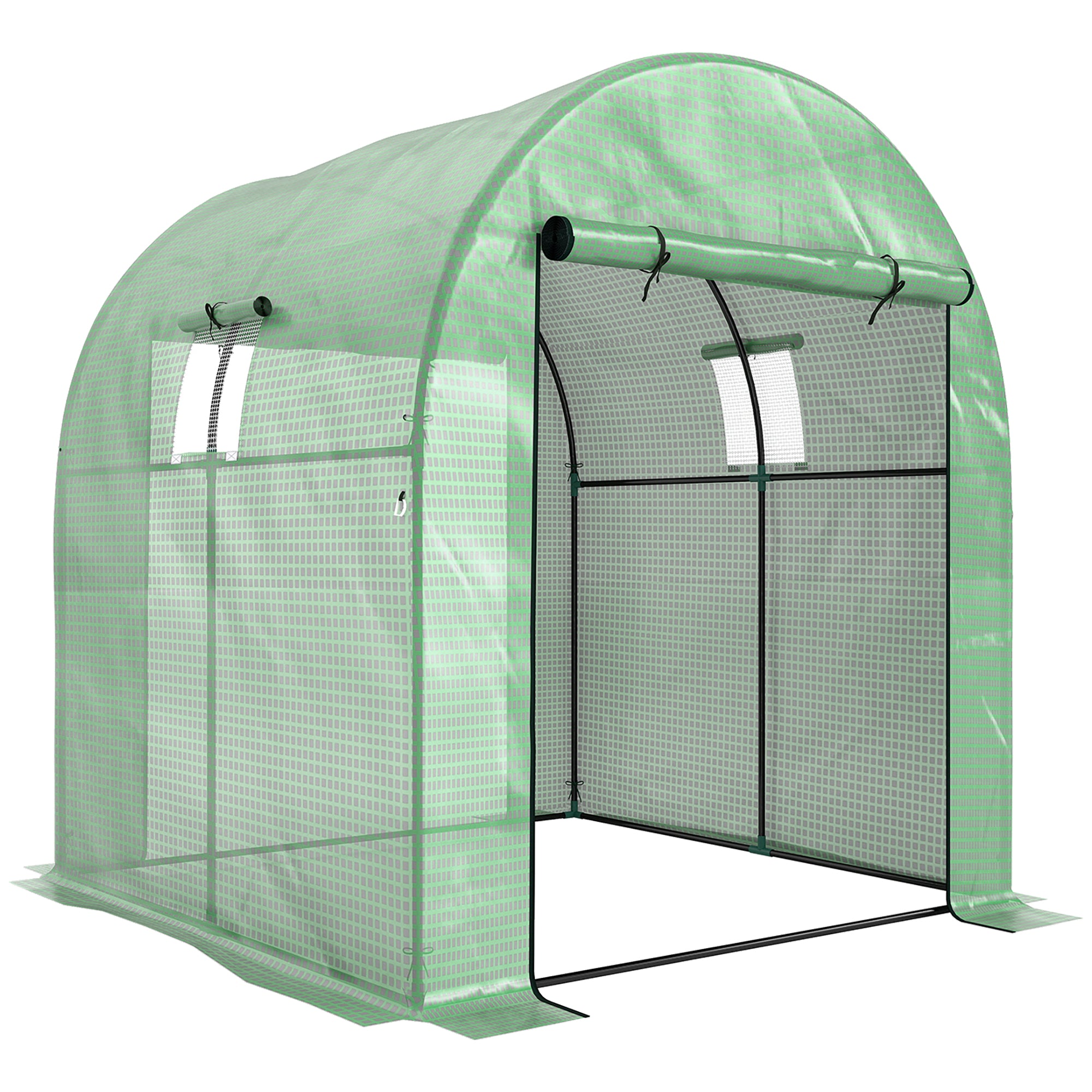 Outsunny Polytunnel Greenhouse Walk-in Grow House with UV-resistant PE Cover, Doors and Mesh Windows, 1.8 x 1.8 x 2m, Green