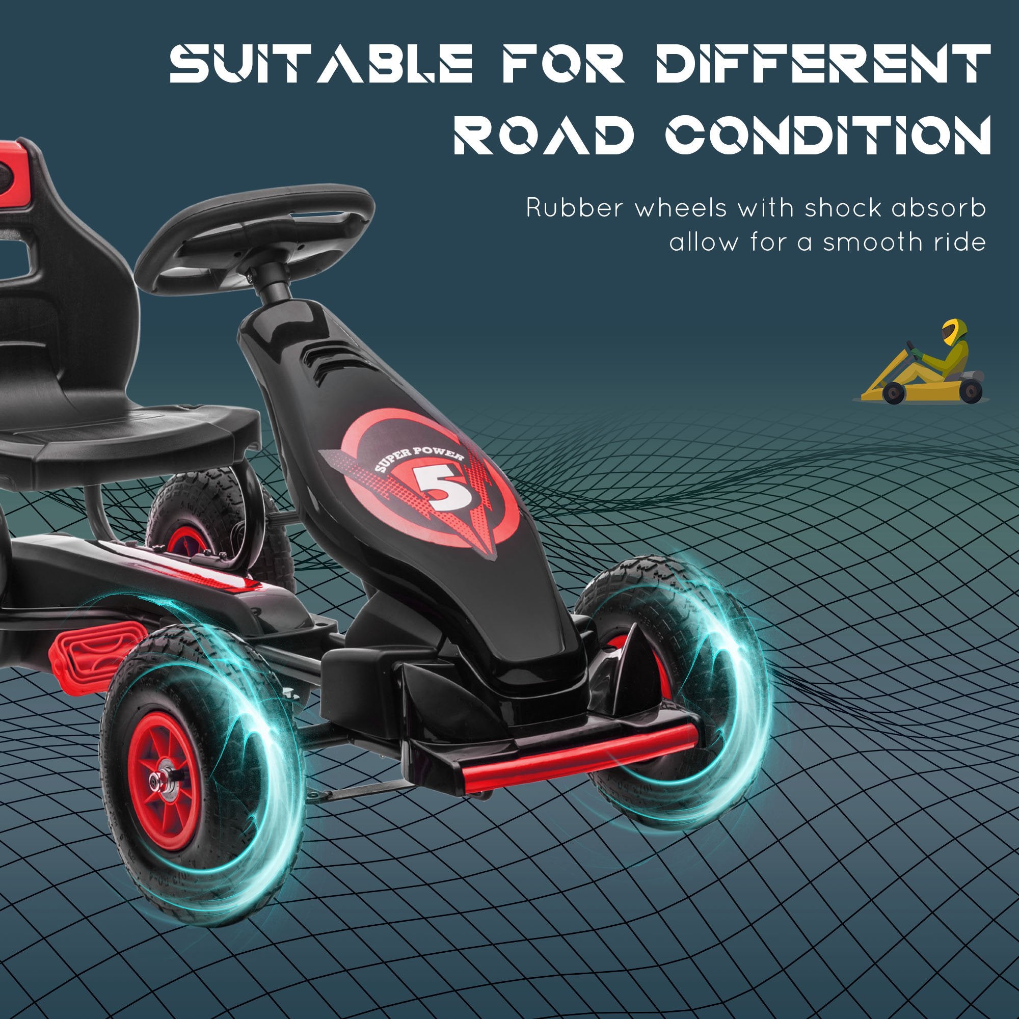 HOMCOM Kids Pedal Go Kart, with Adjustable Seat, Inflatable Tyres - Red - North Peak Garden Furniture
