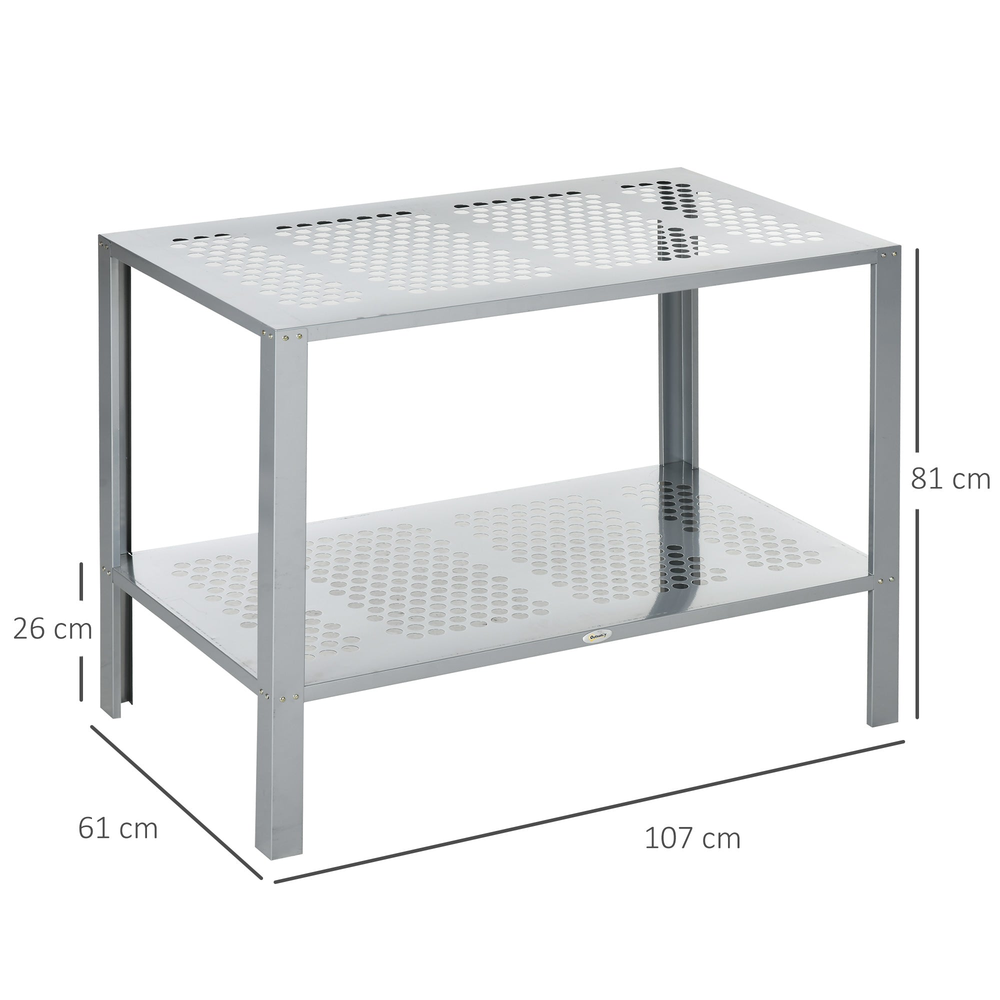 Outsunny 2-Tier Plant Stand, Corner Plant Shelf for Outdoor and Indoor Storage Organizer, Freestanding Flower Rack with Steel Frame, Mesh Board, Silver
