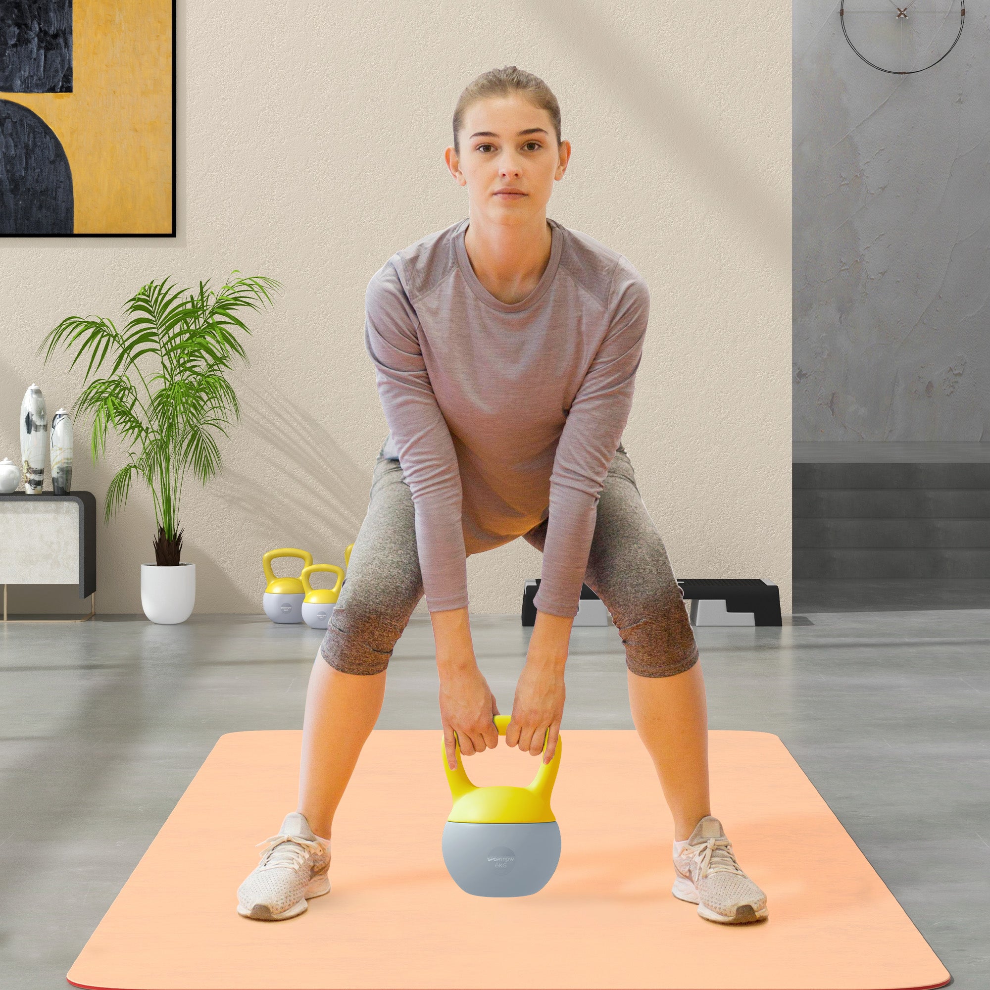 SPORTNOW Soft Kettlebell, 6kg Kettle Bell with Non-Slip Handle for Home Gym Weight Lifting and Strength Training, Yellow and Grey - North Peak Garden Furniture
