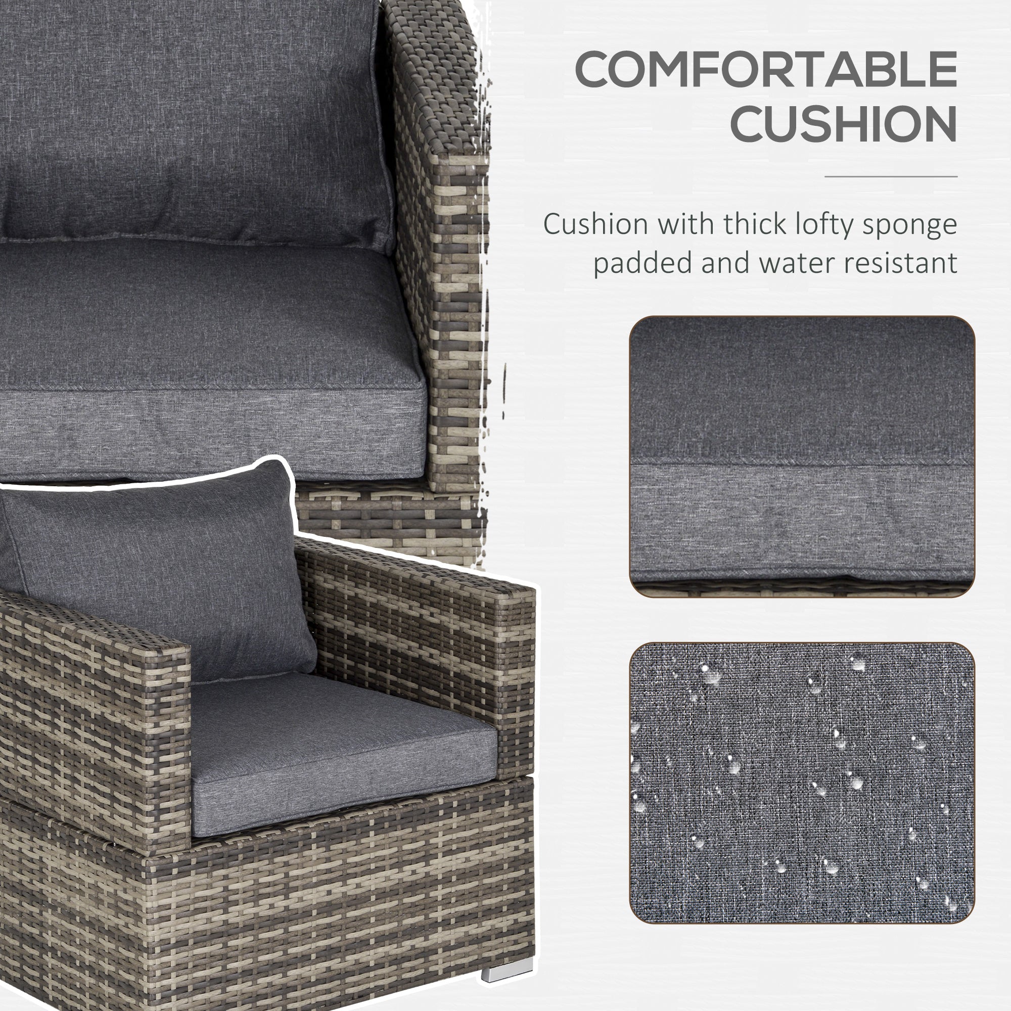 Outsunny Single Seater Rattan Chair Sofa with Padded Cushions, All-Weather PE Wicker Weave Garden Armchair with Armrests, Dark Grey - North Peak Garden Furniture