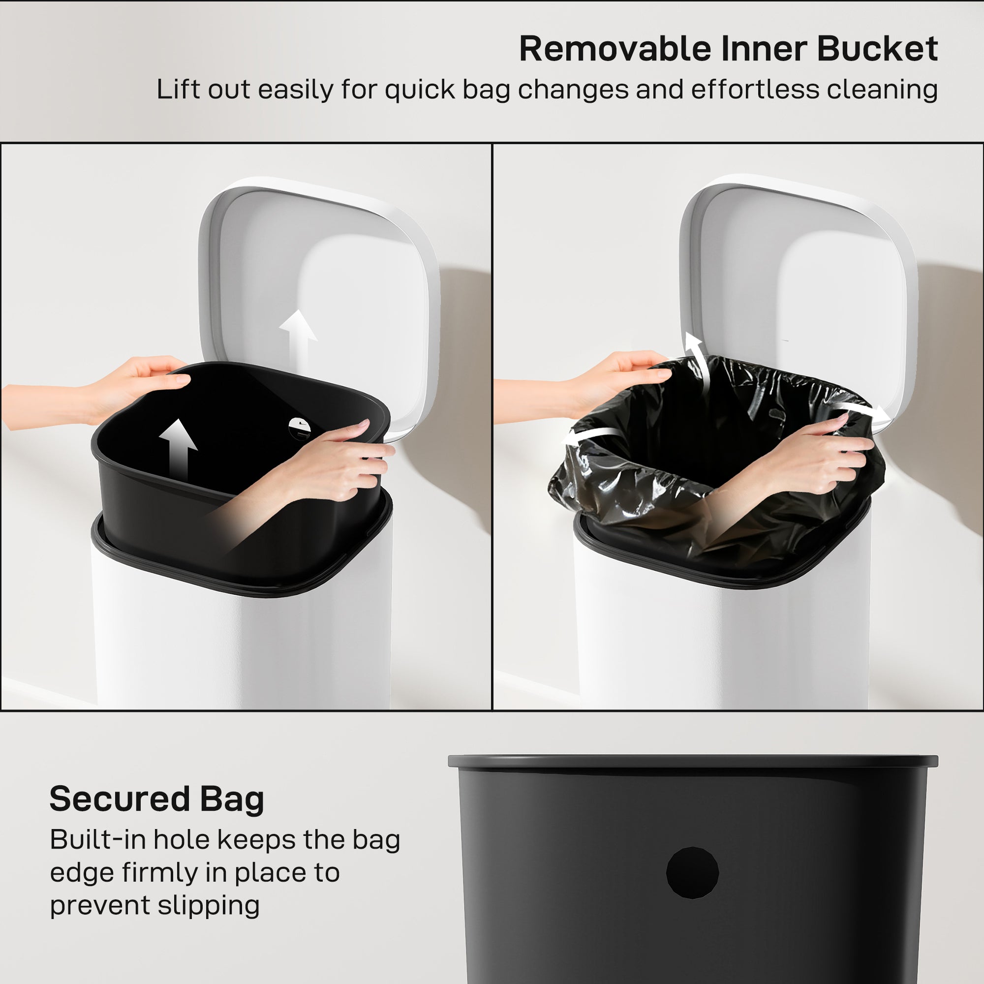 HOMCOM 30L Kitchen Bin, Compact Pedal Bin with Soft-Close and Stay-Open Lid, Removable Bucket for Kitchen, Home, Office, White