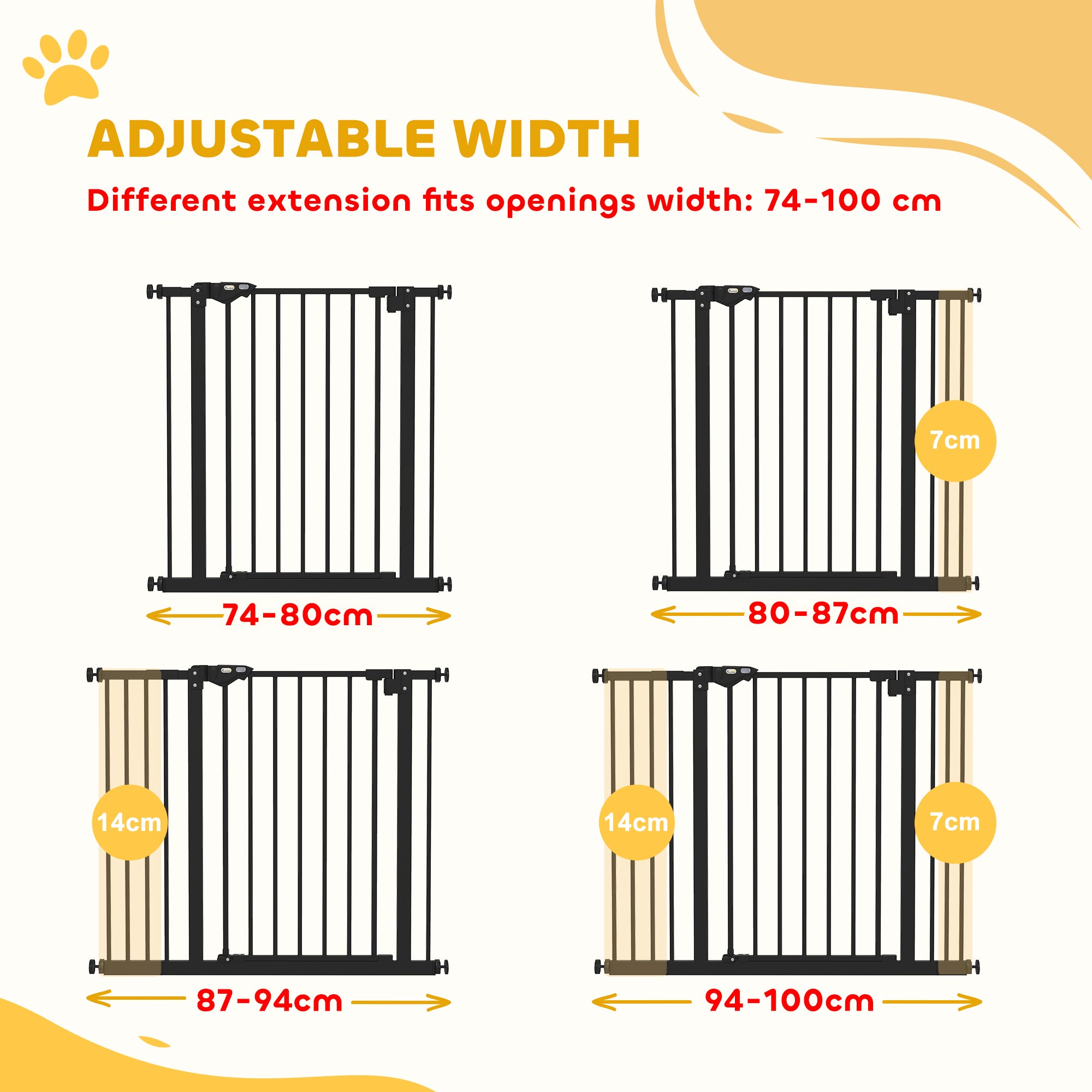 PawHut Metal 74-100cm Wide Adjustable Dog Gate Black - North Peak Garden Furniture