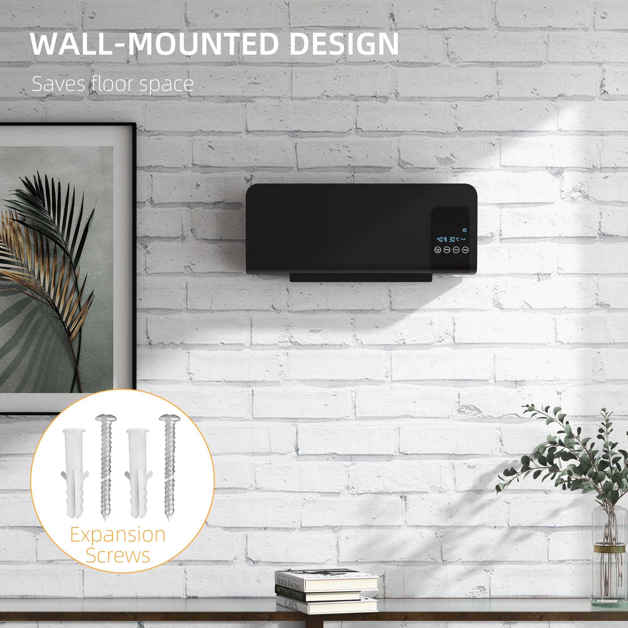 HOMCOM 2000W Wall Mounted Heater, 18-45°C Temperature, Black