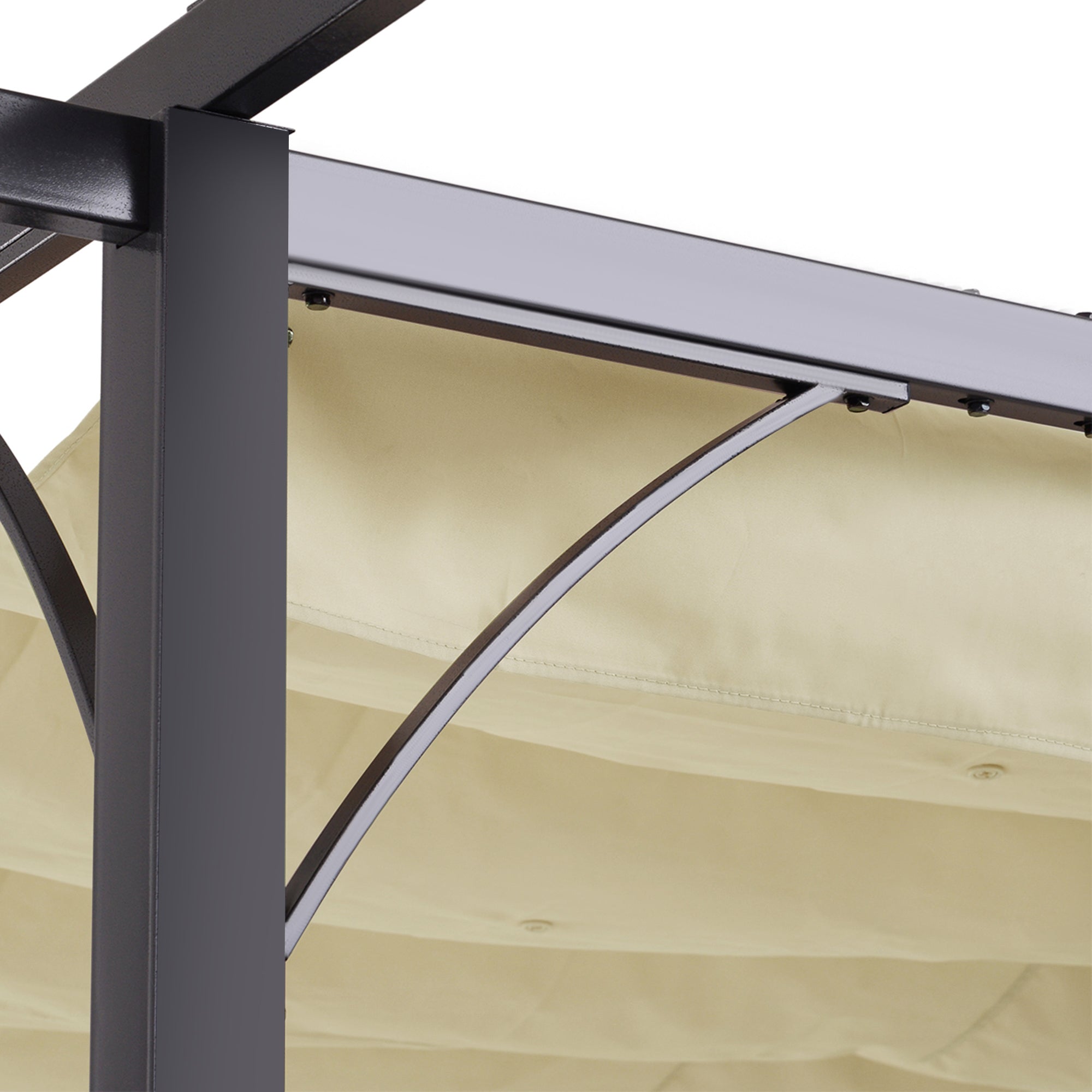 Outsunny 3 x 3(m) Metal Pergola with Retractable Roof, Garden Gazebo Metal Pergola Canopy. Outdoor Sun Shade Shelter for Party BBQ, Beige - North Peak Garden Furniture