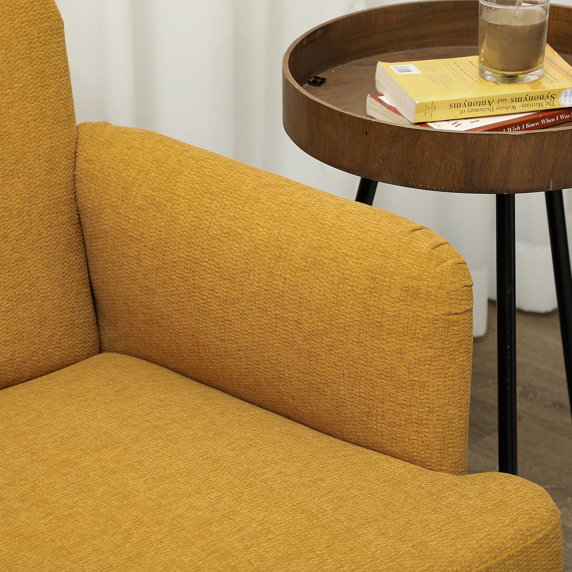 HOMCOM Velvet Feel Fabric 2 Seater Sofa, Small Sofa Loveseat with 21cm Thick Padding and Wood Legs, Yellow - North Peak Garden Furniture