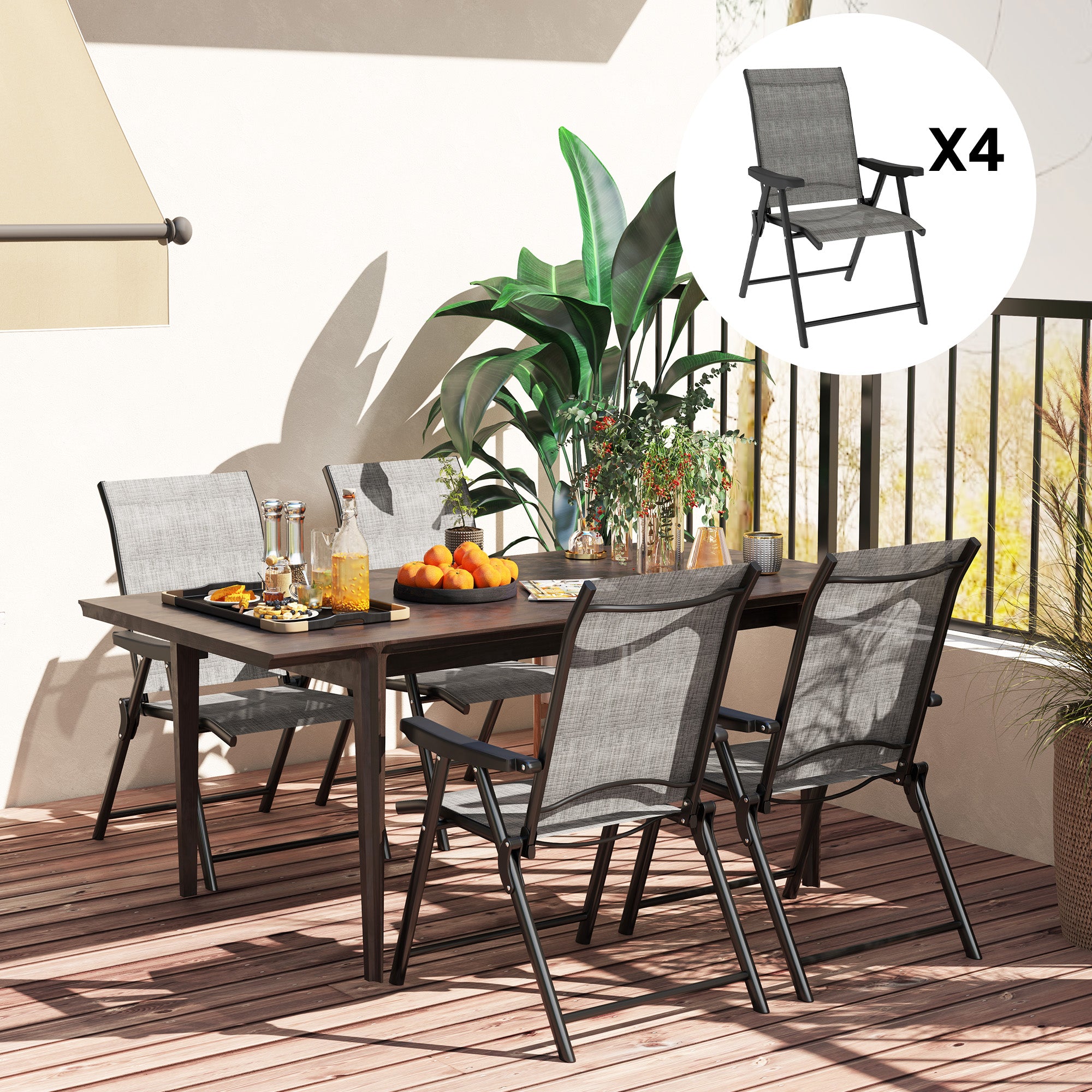 Outsunny Set of Four Folding Outdoor Chairs - Black/Grey