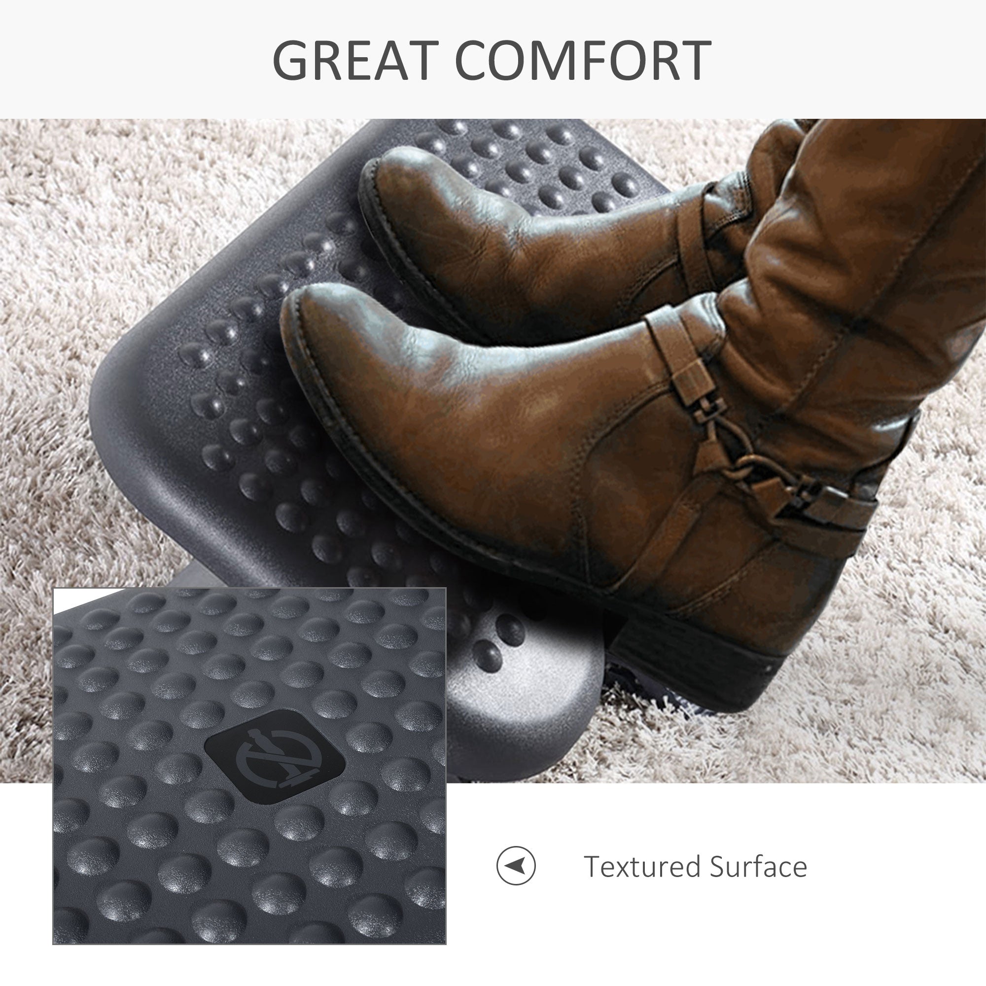 HOMCOM Footrest Adjustable Height & Angle Tilting Platform Home Office Foot Rest Charcoal Grey - North Peak Garden Furniture