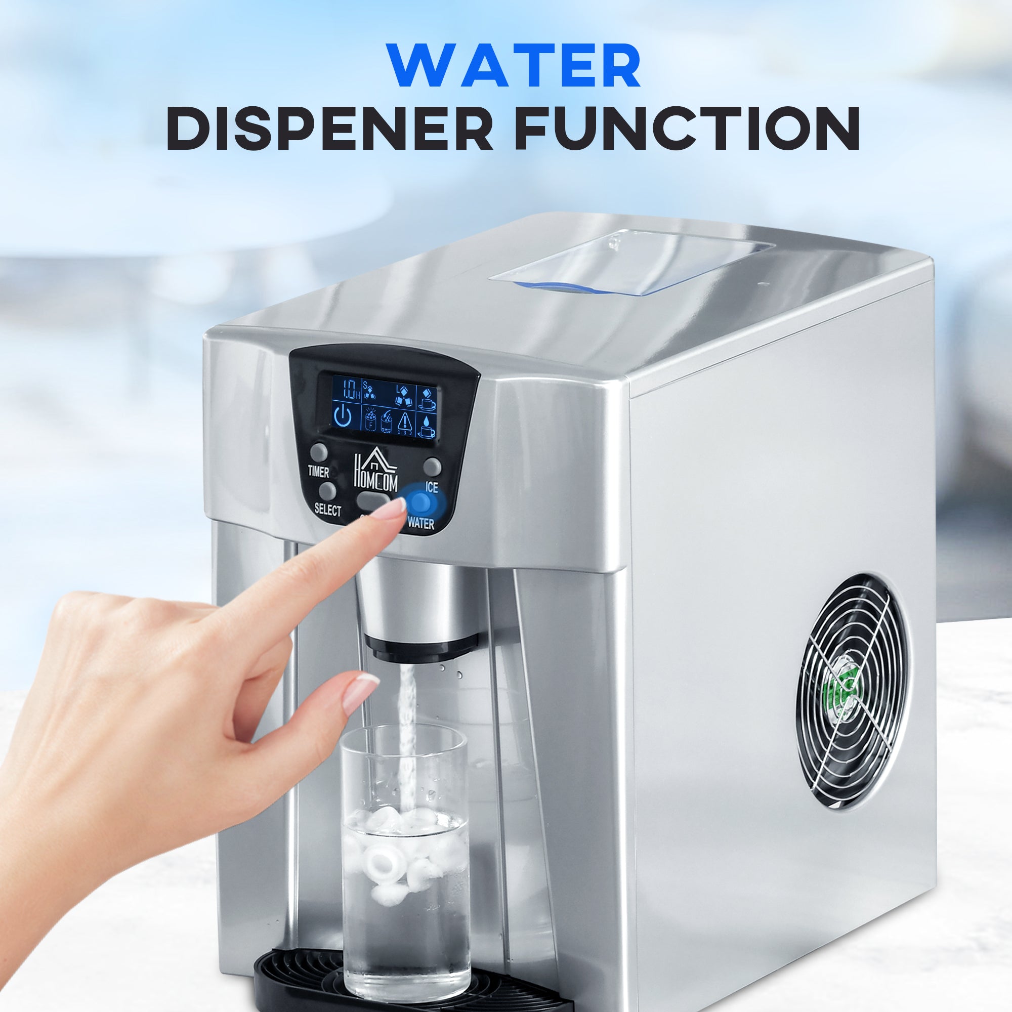 HOMCOM Ice Maker Machine and Water Dispenser, Counter Top Ice Cube Maker for Home with 3L Tank, Adjustable Cube Size, 9 Ice Cubes per 6-10 Minutes, No Plumbing Required, Silver