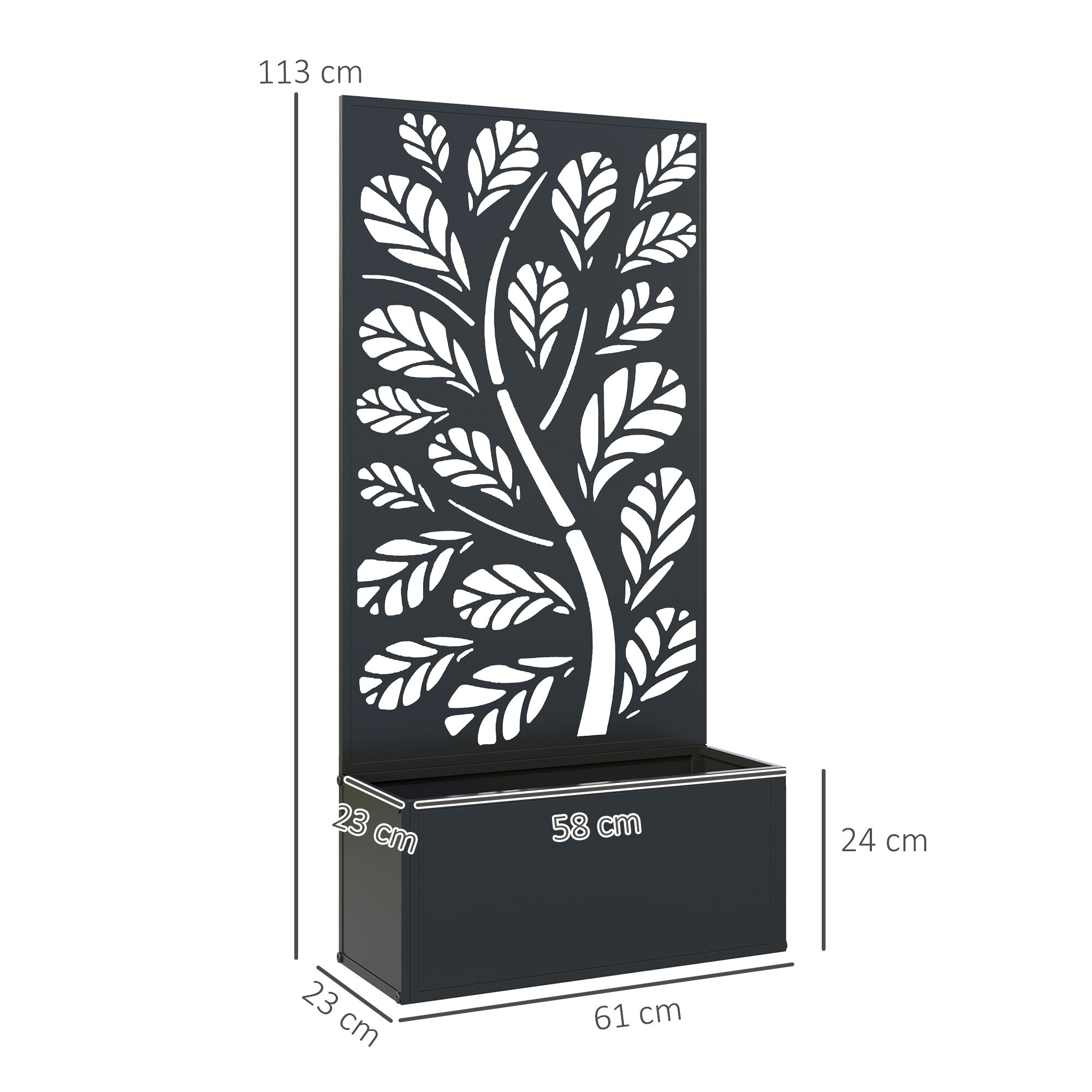 Outsunny Outdoor Metal Planter, with Back Trellis - Black - North Peak Garden Furniture