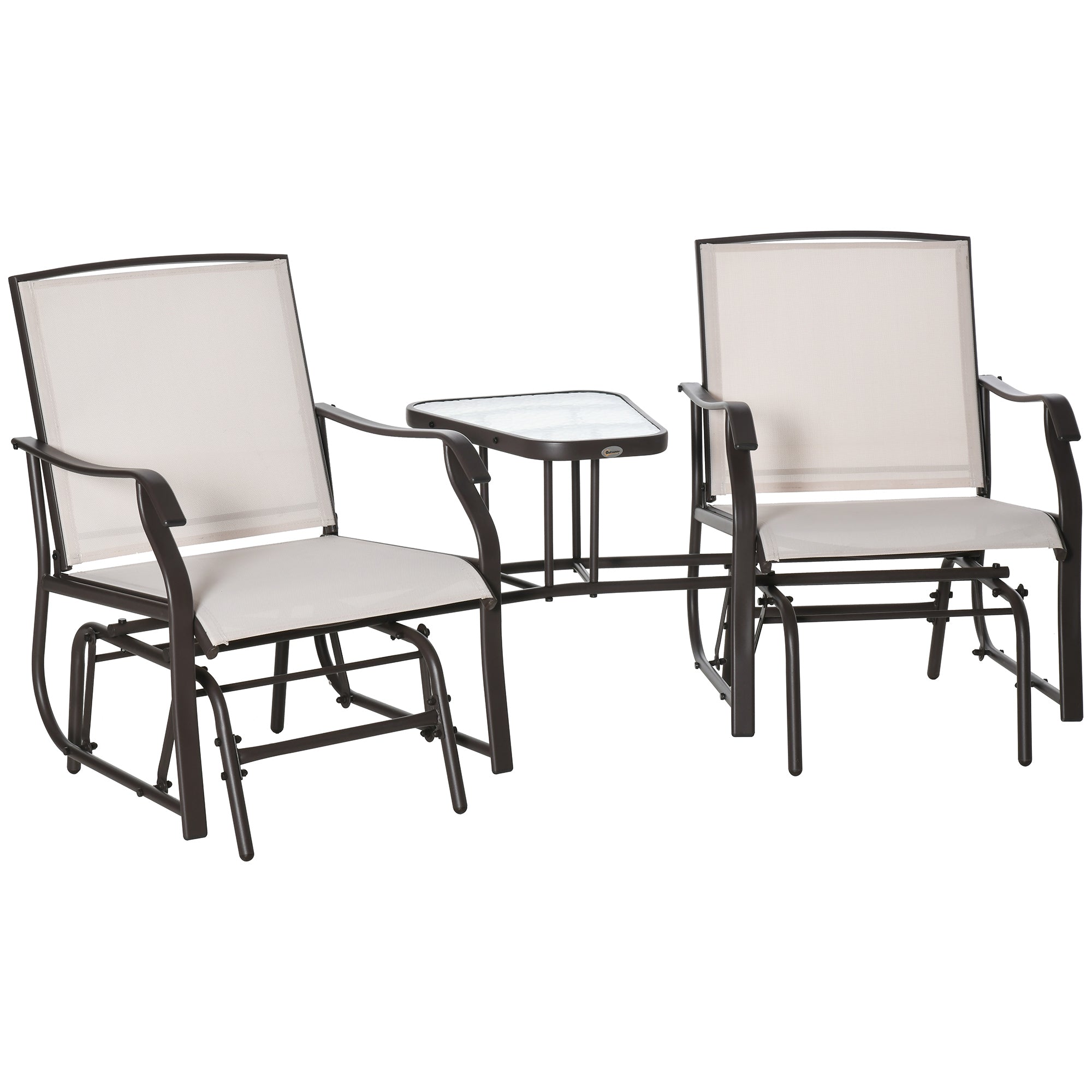 Outsunny Gliding Jack and Jill Seat, with Glass-Top Table - Brown/Beige - North Peak Garden Furniture
