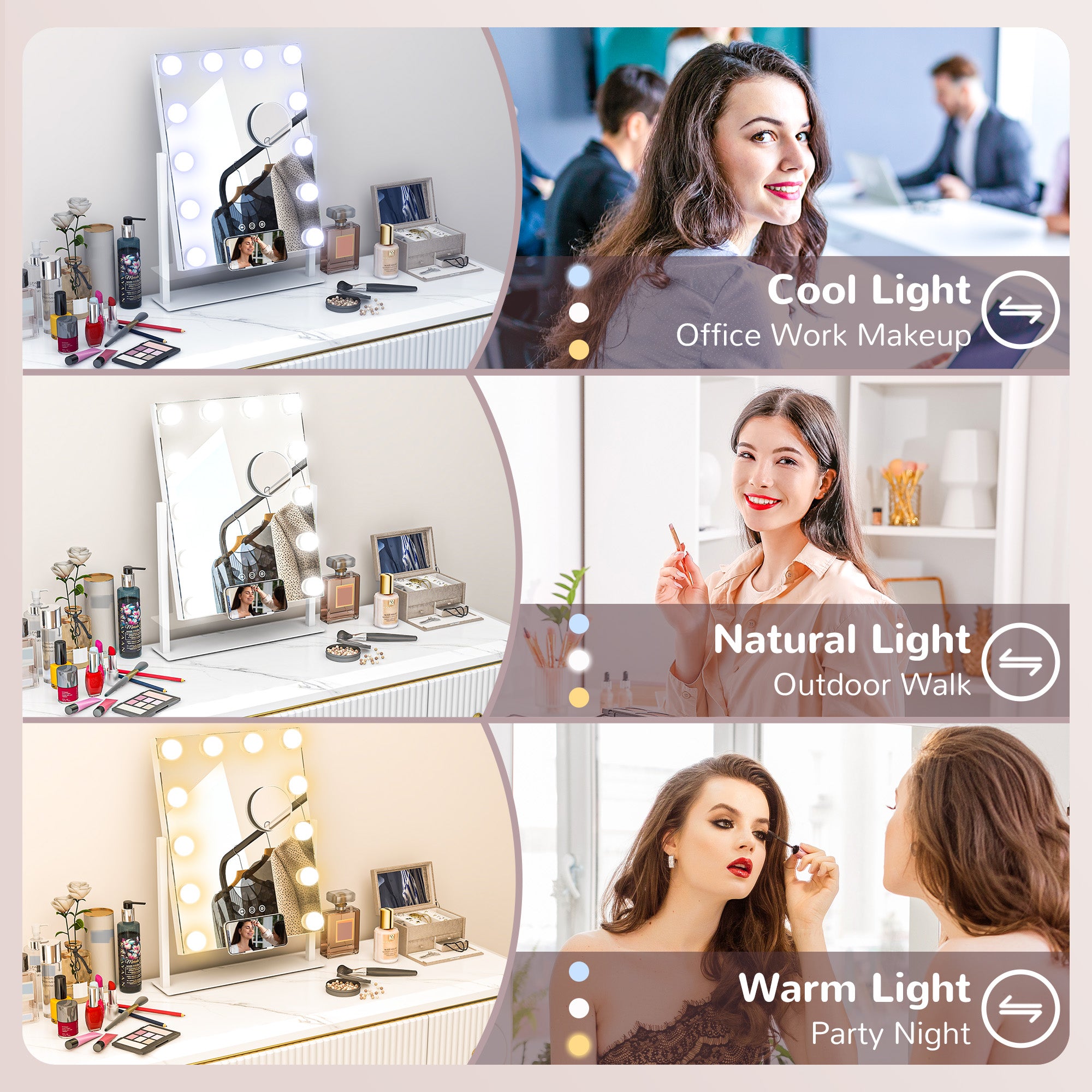 HOMCOM 12 LED bulb Tabletop Makeup Mirror, with Adjustable Settings - North Peak Garden Furniture