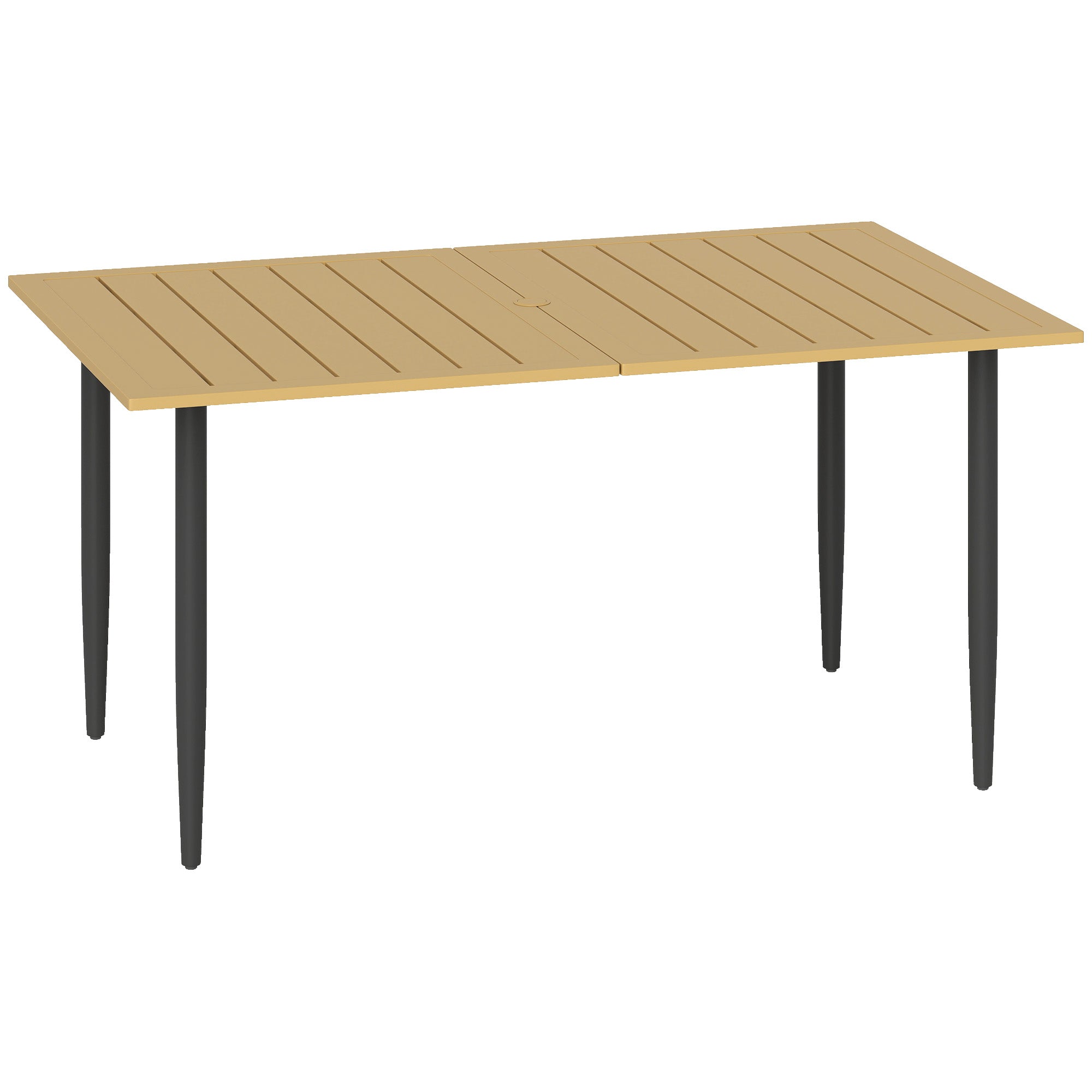 Outsunny Garden Dining Table for 6 Person, Rectangle Outdoor Coffee Table with 5 cm Parasol Hole, Slatted Tabletop and Steel Frame for Patio Balcony, Brown - North Peak Garden Furniture
