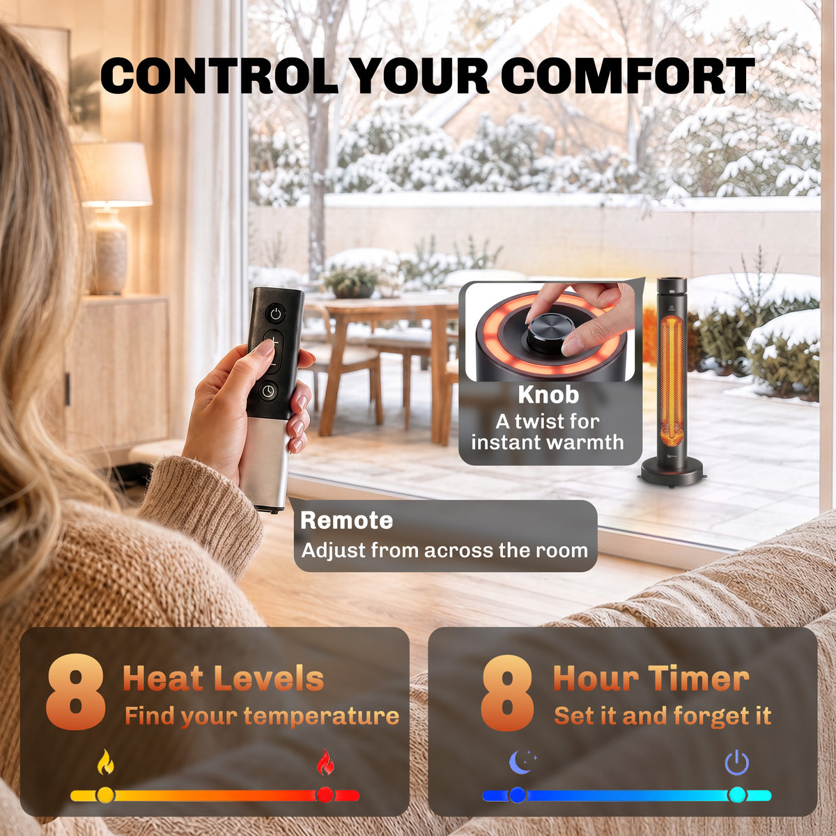 Outsunny 2000 W Electric Infrared Patio Heater, Free Standing Oscillating Outdoor Garden Heater with Knob/Remote Control, Black