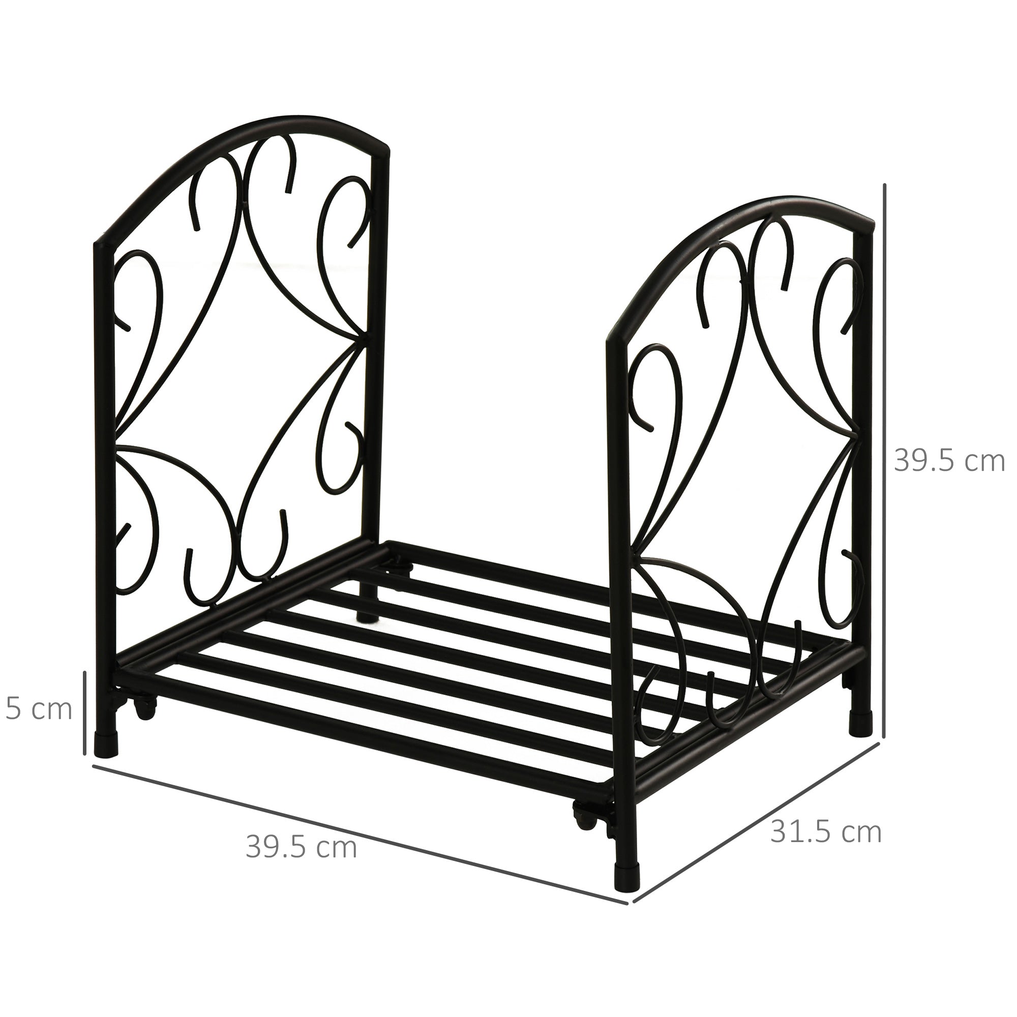 Outsunny Metal Firewood Log Holder Indoor Outdoor Firewood Rack Fireplace Wood Storage Shelf w/ Elegant Scrolls, Rust-Resistant, Black, 39.5L x 31.5W x 39.5H cm - North Peak Garden Furniture