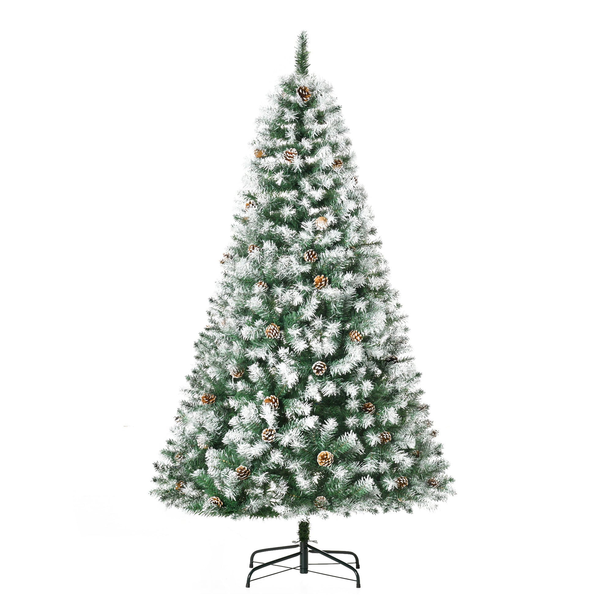 HOMCOM 6FT Artificial Christmas Tree with Pine Cones, Holiday Home Xmas Decoration Automatic Open, Green - North Peak Garden Furniture
