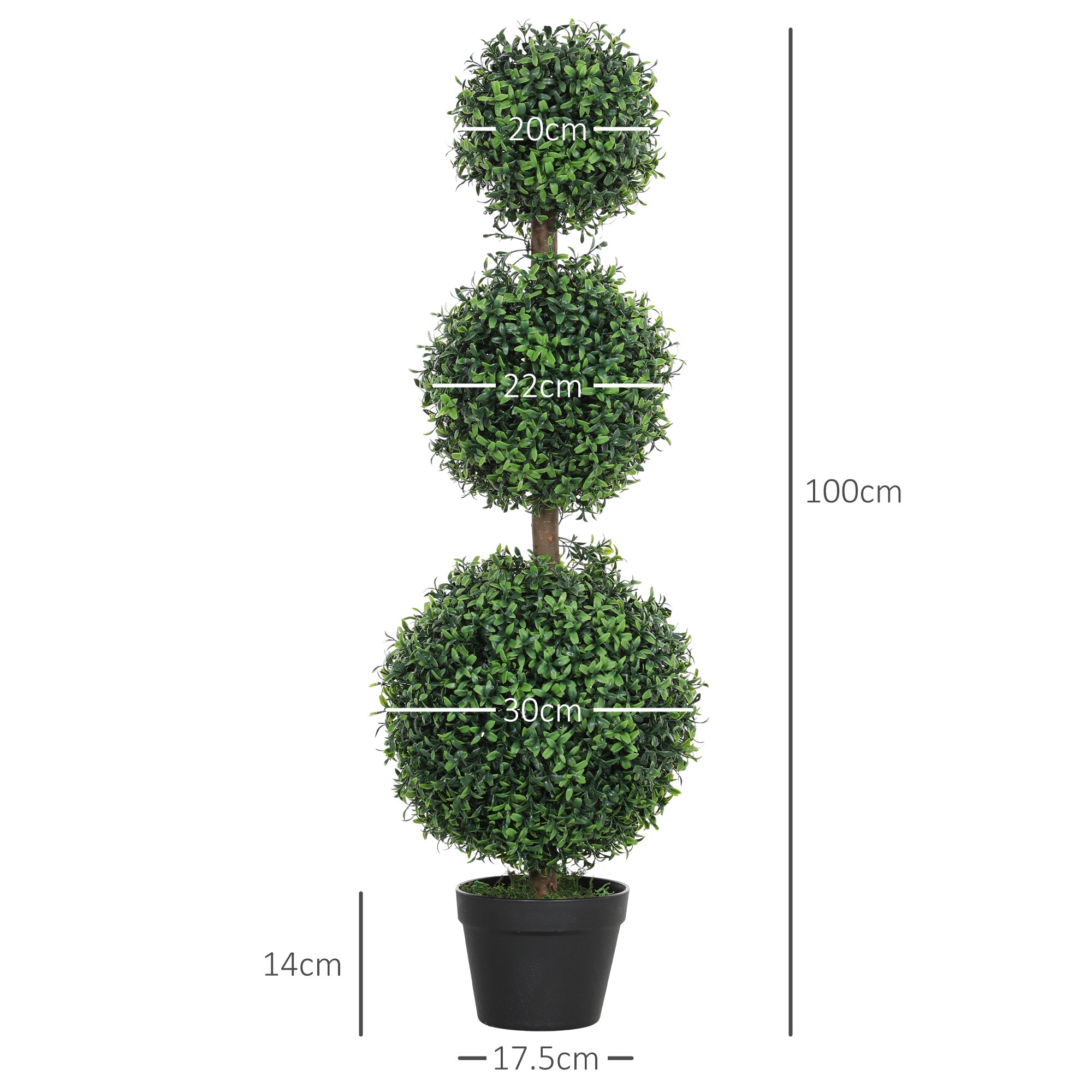 HOMCOM Set of 2 Decorative Artificial Plants, Topiary Ball-shaped Boxwood Trees in Pot, Fake Plants for Home Indoor outdoor Decor, 100cm, Green